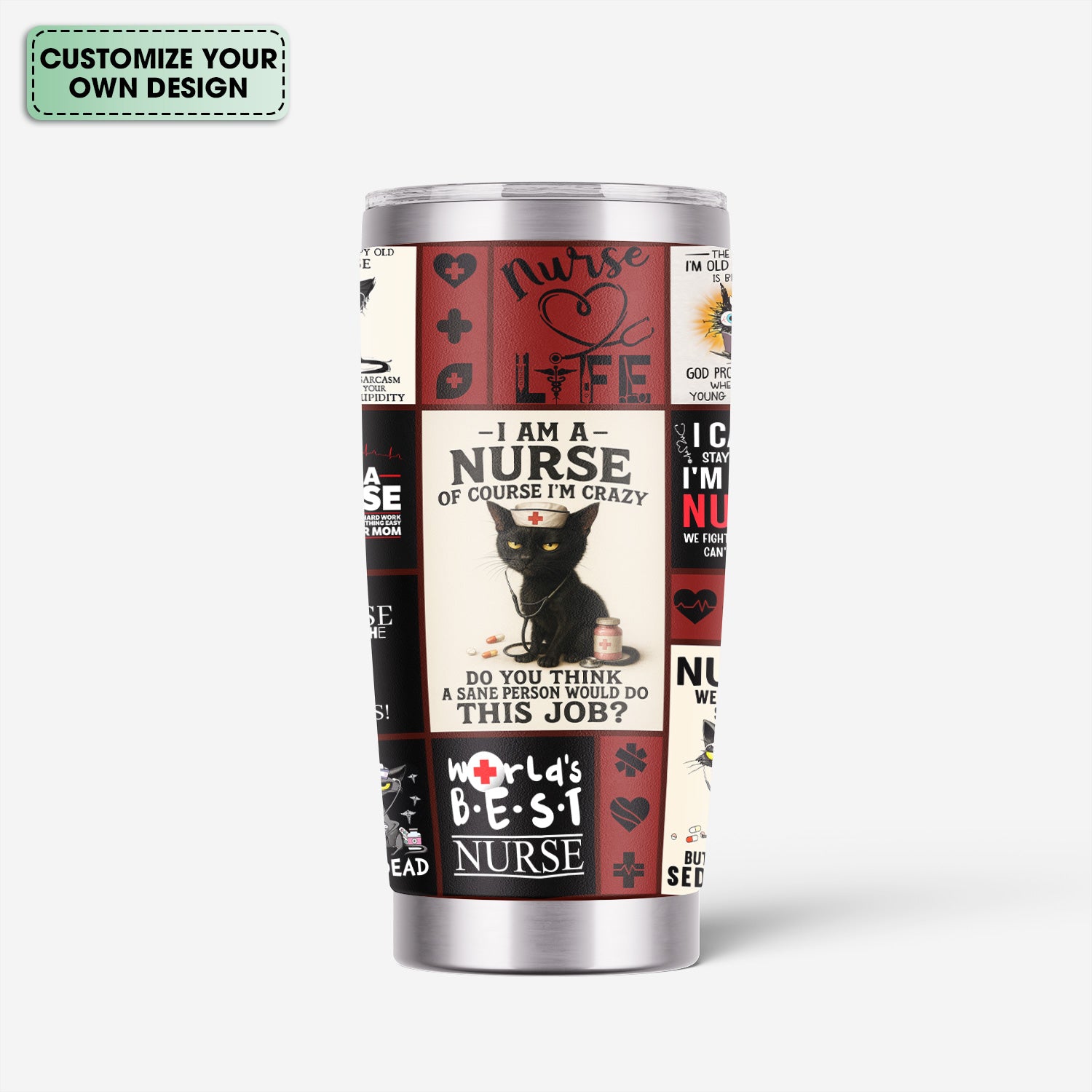 Custom Nurse Tumbler - World's Best Nurse & Funny Cat Design - Personalized Gift for Healthcare Workers, RN, LPN