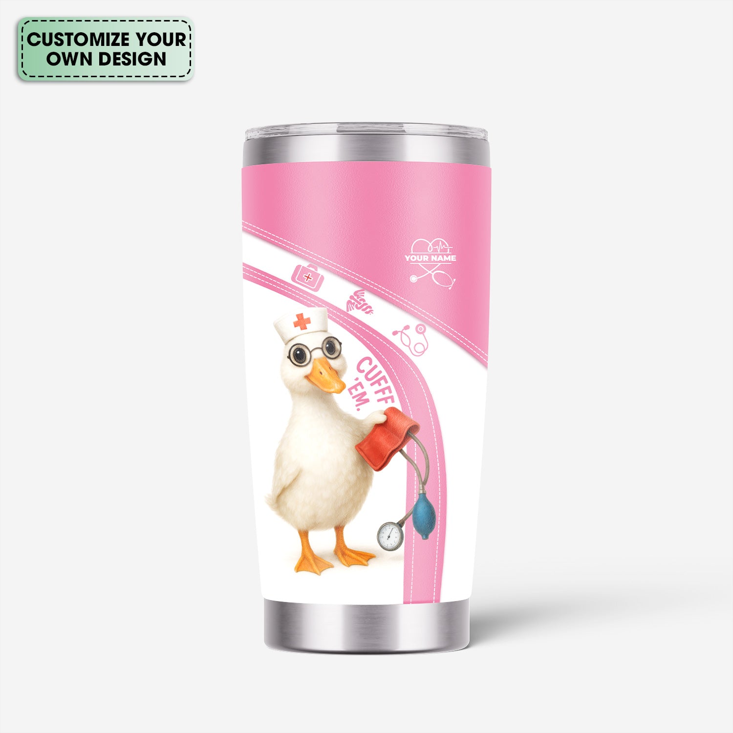 Funny Nurse Duck Tumbler for RN LPN CNA - Custom Name Cute Medical Duck Cartoon Design - Healthcare Workers Gift for Nursing Teams