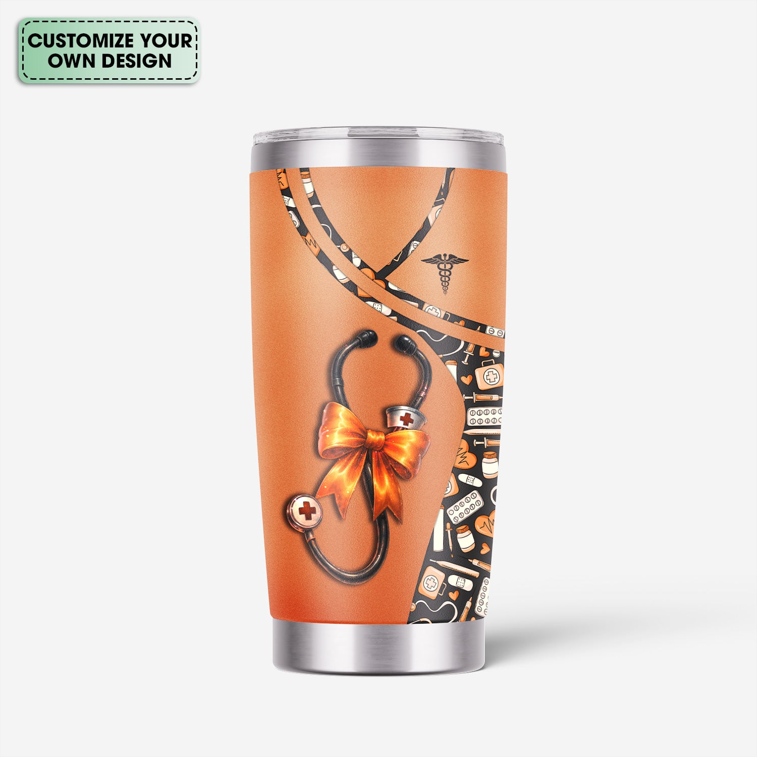 Personalized Halloween Tumbler for Nurses - Medical Costume with Stethoscope Bow Design - RN LPN CNA Medical Gift