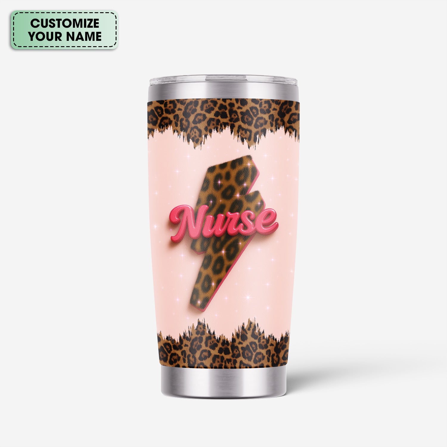 Personalized Leopard Nurse Tumbler - Cute Stethoscope & Heart Bow Design - Custom Tumbler for RN CNA LPN Healthcare Professionals