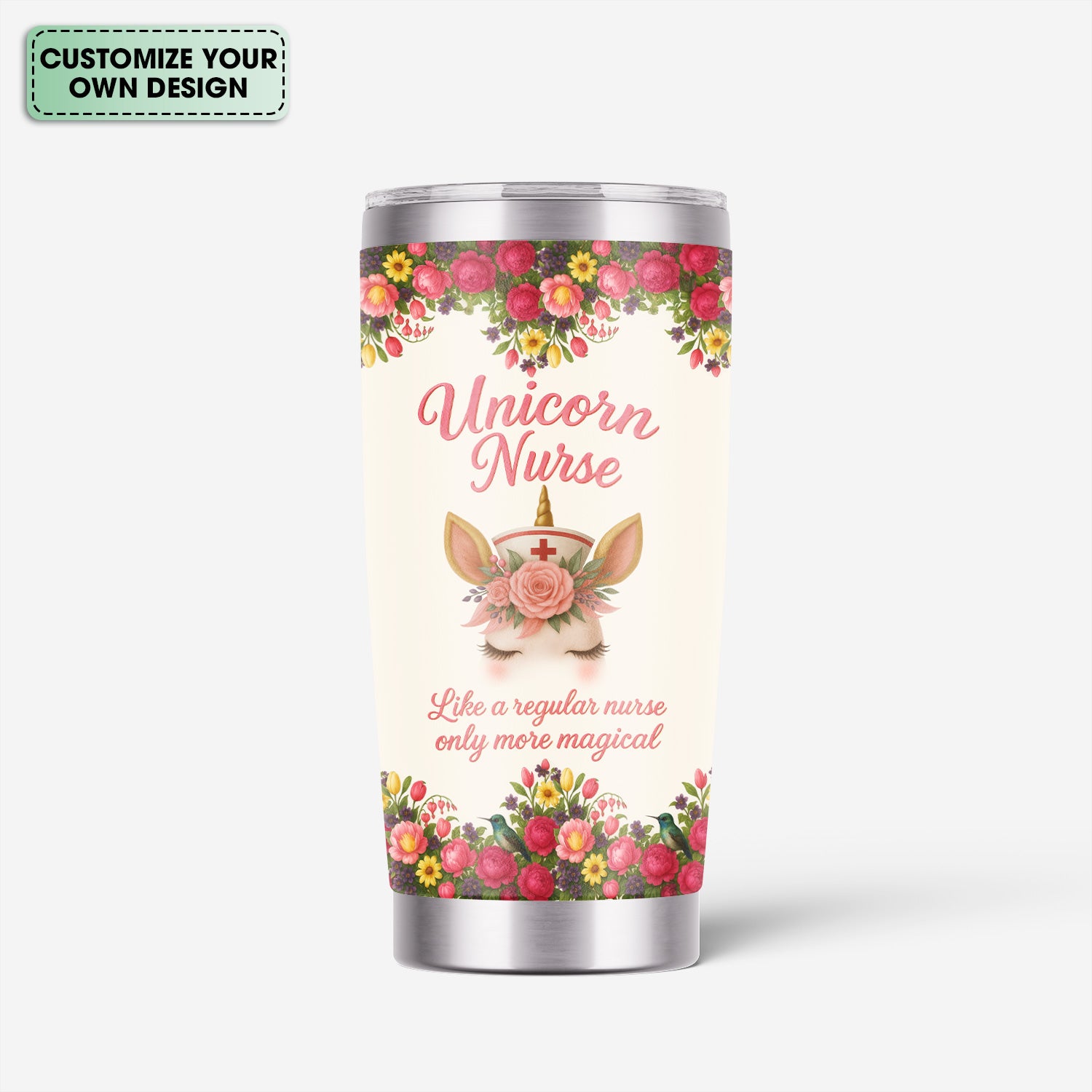Thoughtful Nurse Gift for Healthcare Heroes - Personalized Magical Unicorn Nurse Floral Tumbler - Ideal for RN LPN CNA Nursing Teams