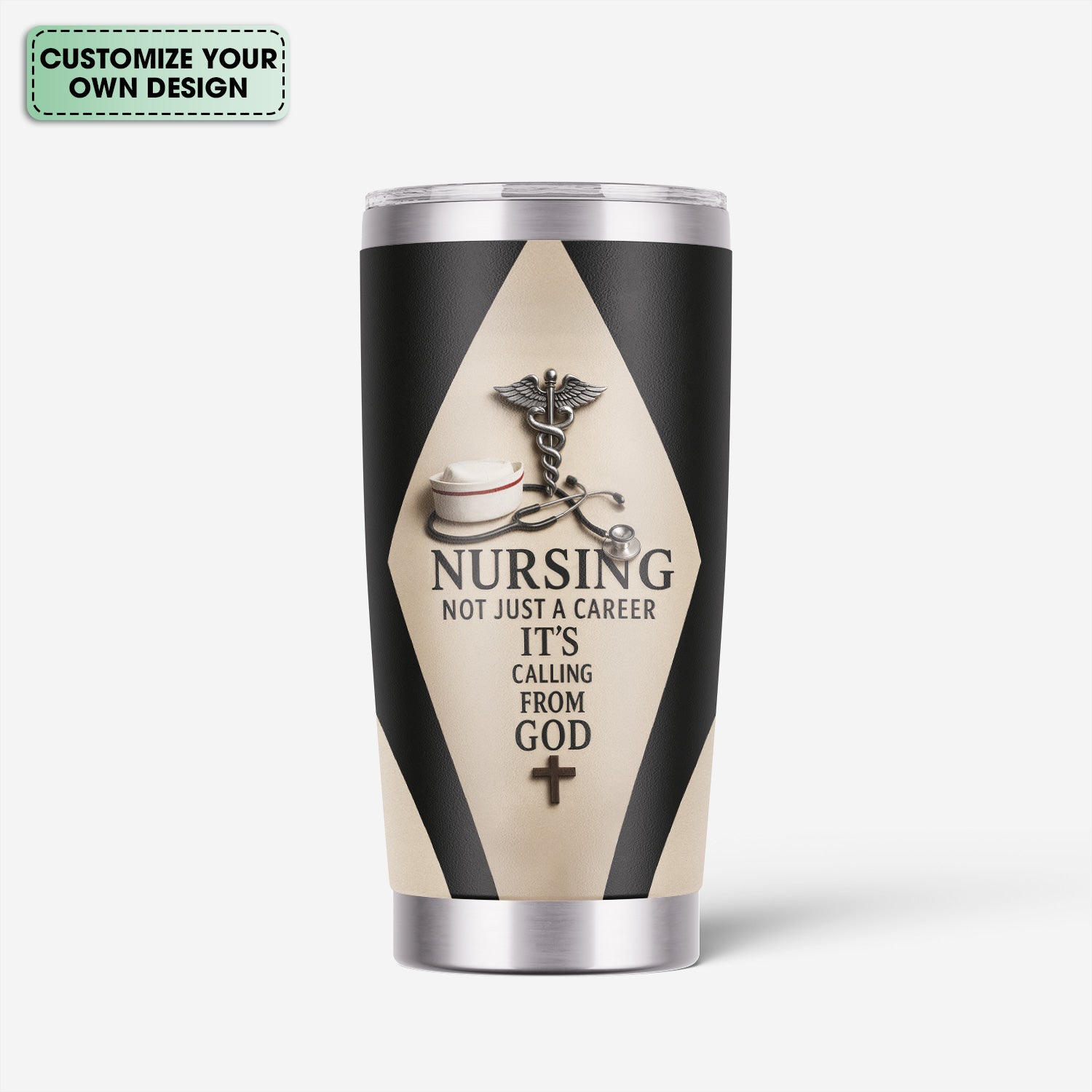 Personalized Nurse Tumbler - Stethoscope & Cross Design - Inspirational Gift for RN CNA LPN Healthcare Workers