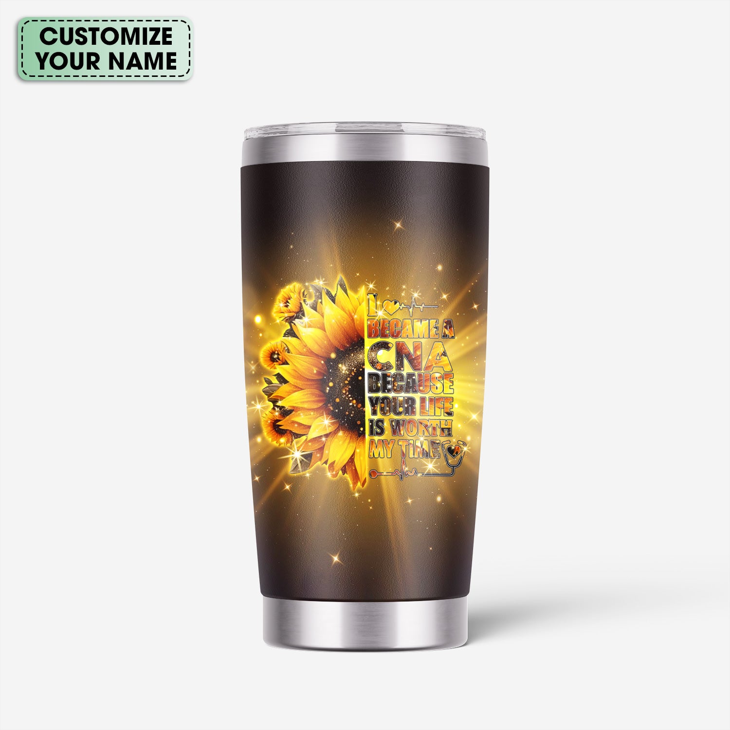 Custom CNA Floral Tumbler - Stethoscope Sunflower Graphic Design - Gift for RN LPN Healthcare Workers