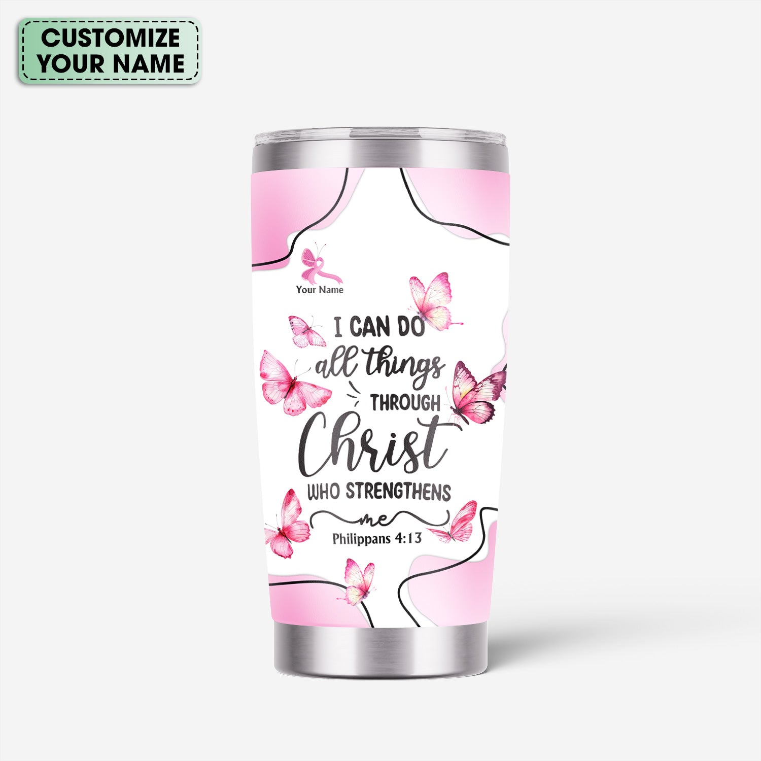 Personalized Christian Nurse Tumbler - Faith Jesus Strength Religious Bible Verse - Gift for RN LPN CNA Healthcare Workers