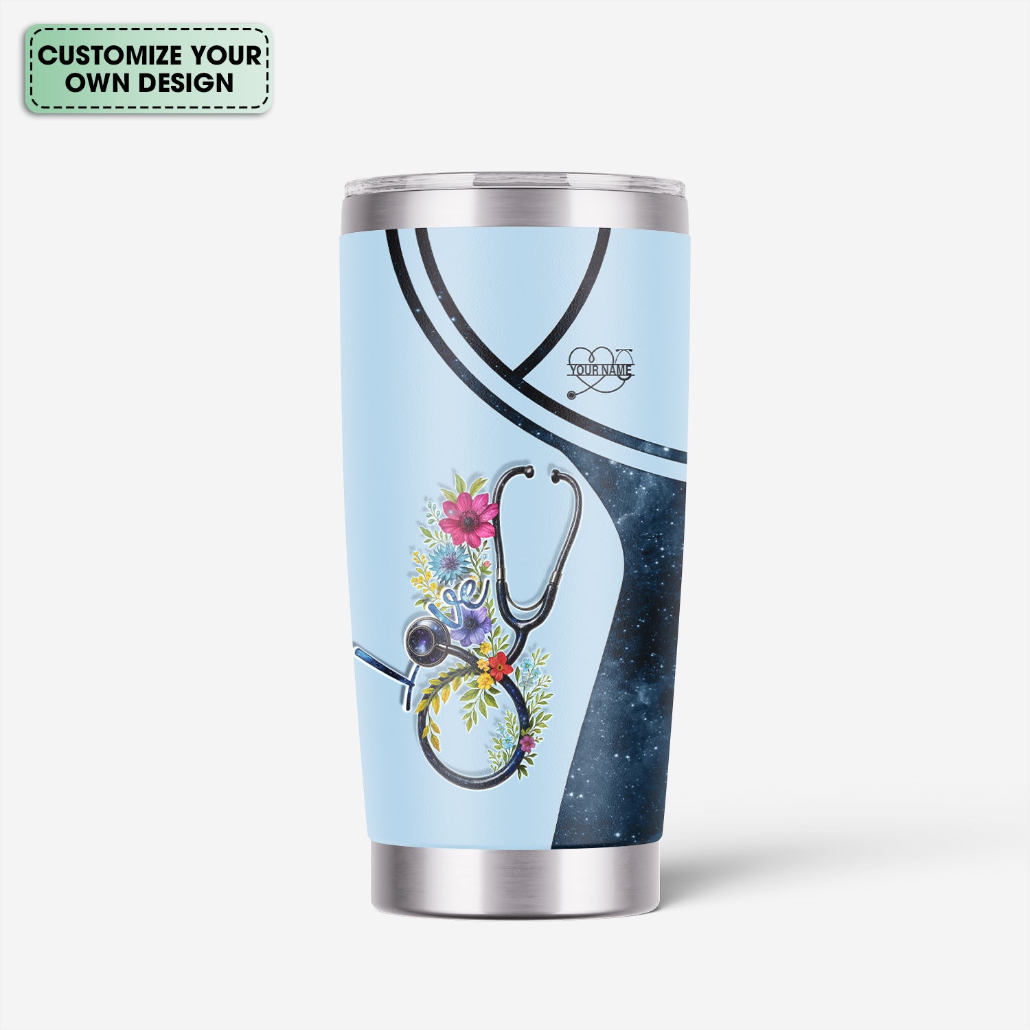 Personalized Nurse Tumbler with Floral Stethoscope Design - Let There Be Nurses Bible Verse - Custom Gift for RN, CNA, LPN & Healthcare Workers