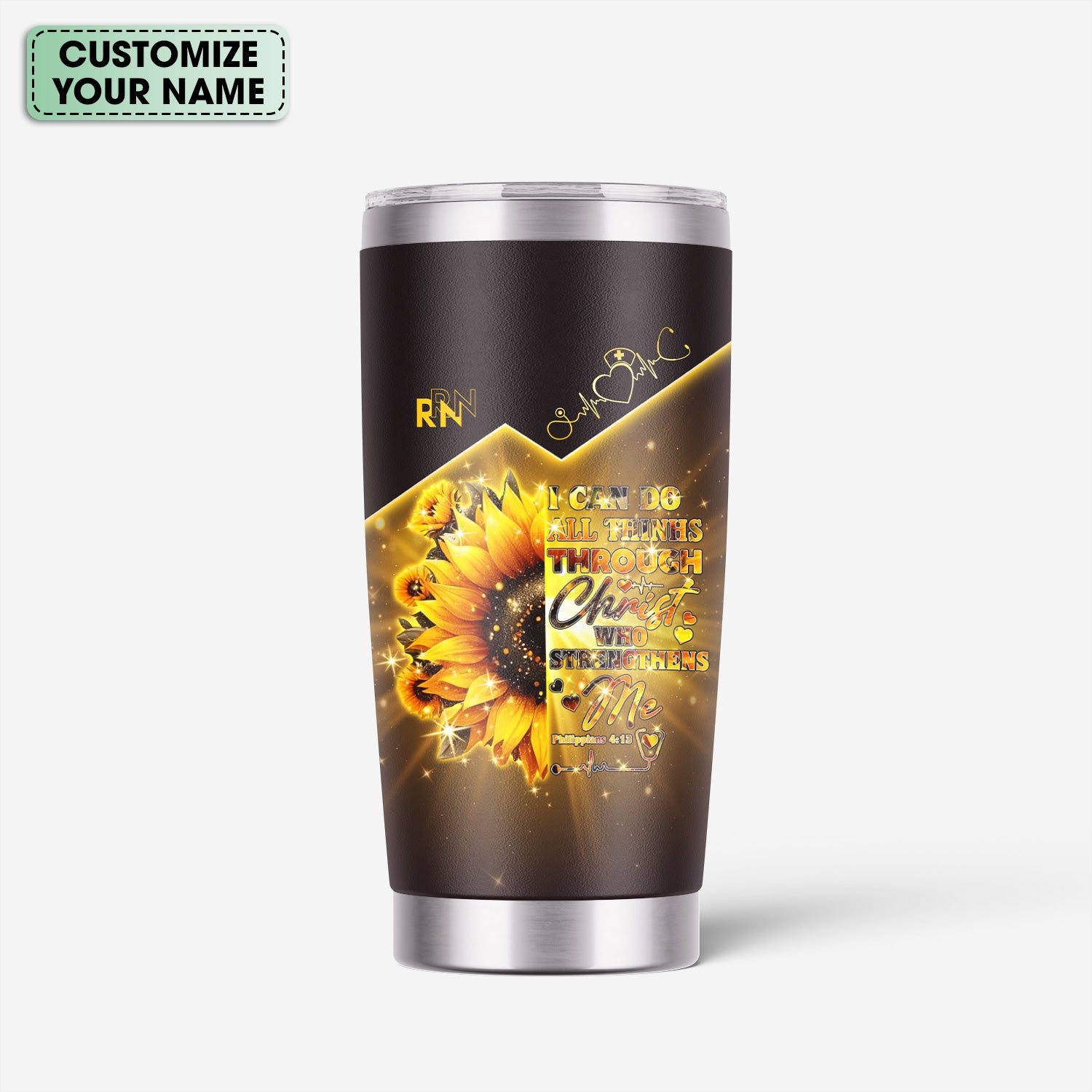 Personalized Faith Nurse Tumbler - I Can Do All Things Through Christ Graphic - Christian Nurses RN LPN CNA Gift