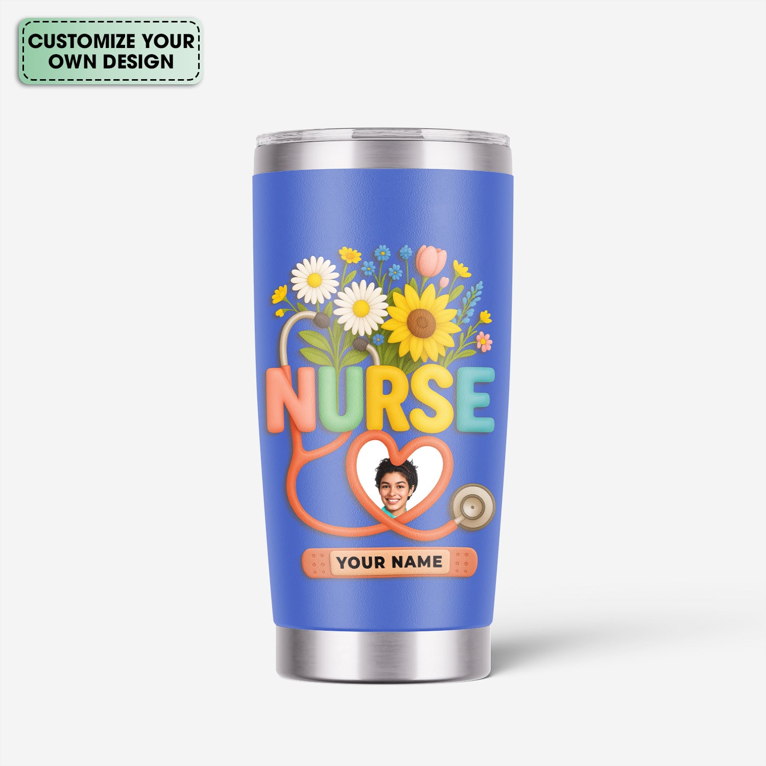 Personalized Thank You Nurse Tumbler - Nursing Is a Work of Heart with Floral Stethoscope Design - Meaningful Gift for RN CNA LPN