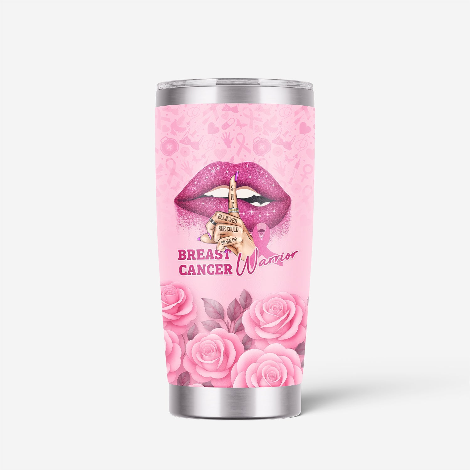 Personalized Breast Cancer Warrior Tumbler - She Believed She Could  Pink Ribbon Design - Gift for Women RN LPN CNA