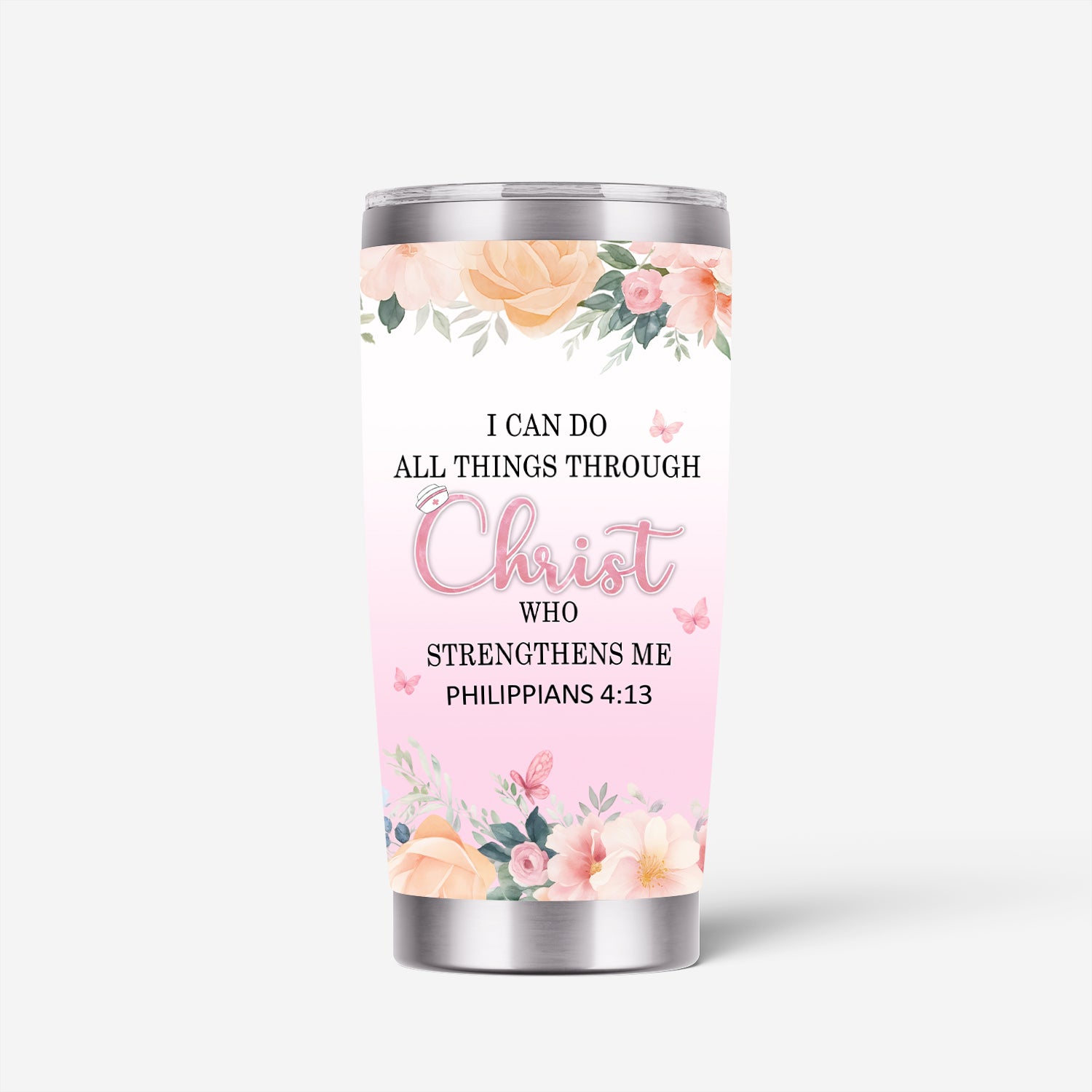 Floral Christian Nurse Tumbler - Inspirational Bible Verse Apparel - Gift for RN LPN CNA Healthcare Staff
