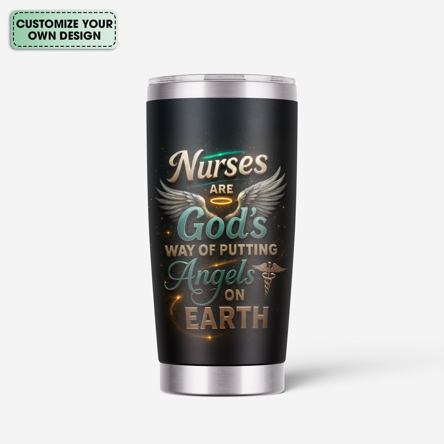 Personalized Religious Nurse Tumbler - Angel Wings & Halo Medical Design - Christian Gift for RN, CNA, Healthcare Worker