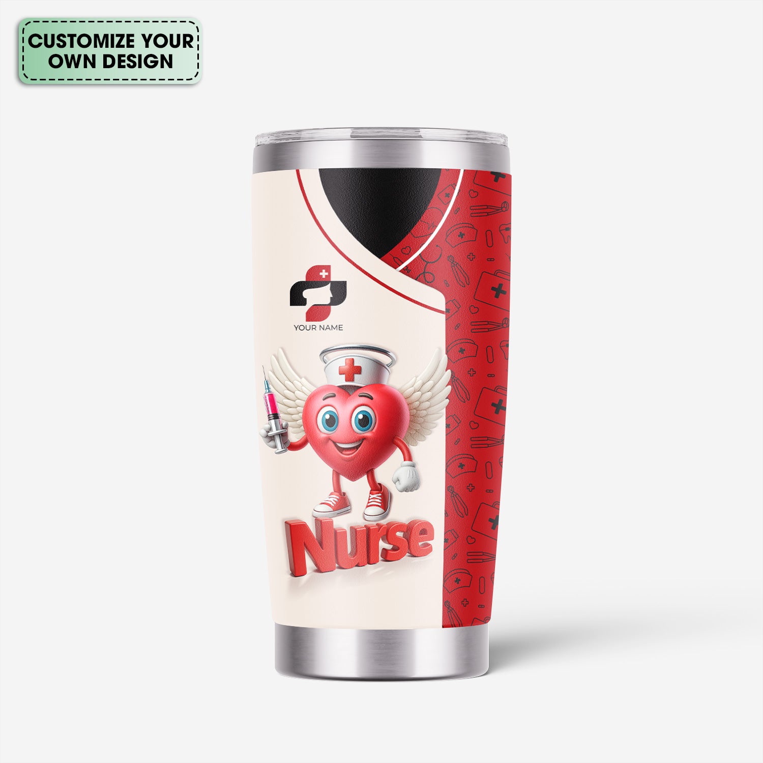 Custom Nurse Travel Tumbler - Cute Heart Cartoon with Syringe Design - Hilarious I Will Stab You Gift for Healthcare Professionals