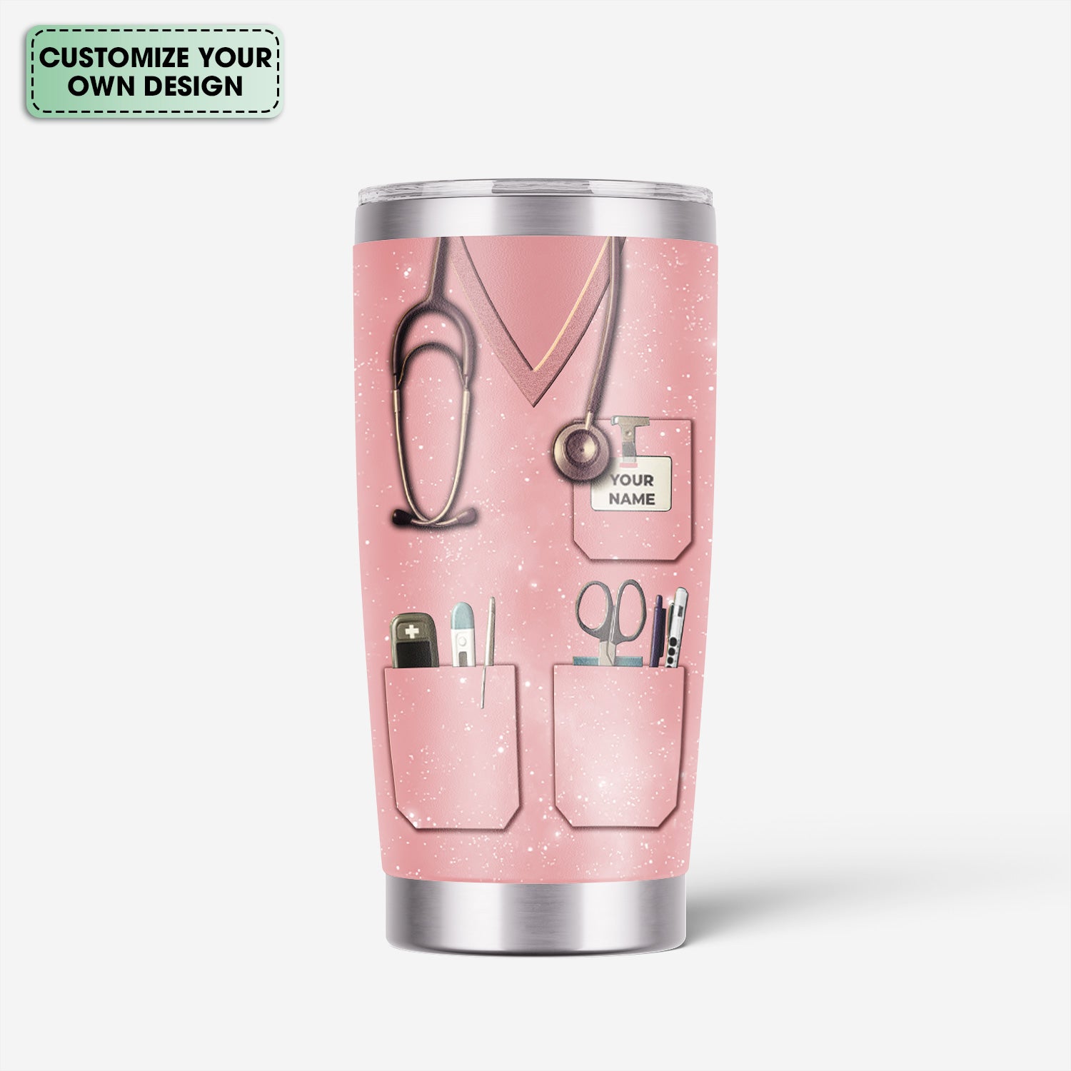 Custom Name Nurse Nutrition Facts Tumbler - Funny Medical Worker Design with Stethoscope and Tools - Appreciation Gift for RN LPN CNA
