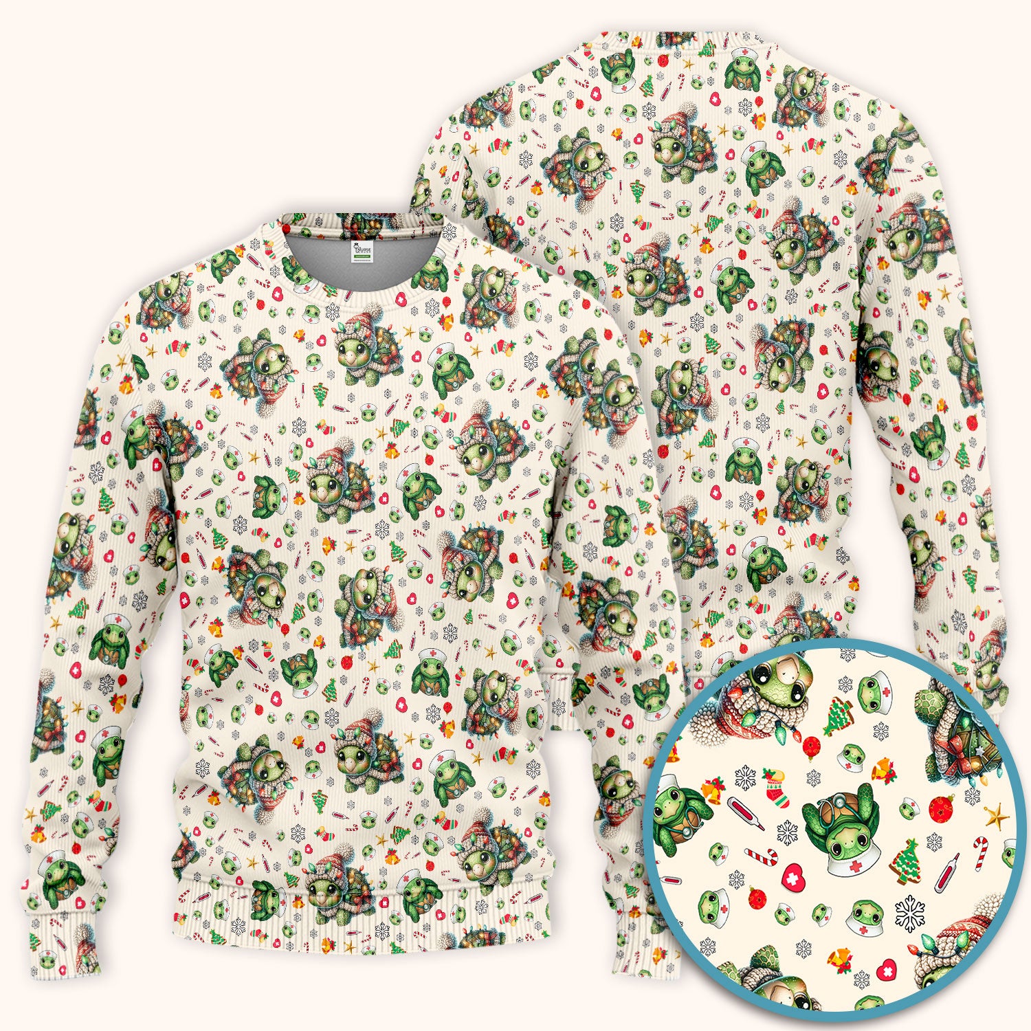 Christmas Turtle Scrub Set - Cute Funny Nurse Pants and V Neck Top - Holiday Medical Uniform for Women