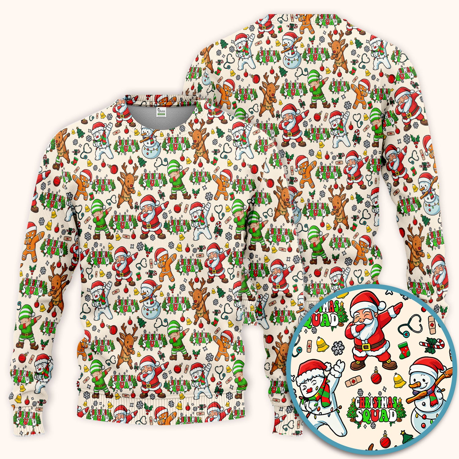 Christmas Squad Scrub Set - Funny Santa & Reindeer Pants and V Neck Top - Cute Holiday Medical Uniform for Nurses, Doctors & Vet Techs