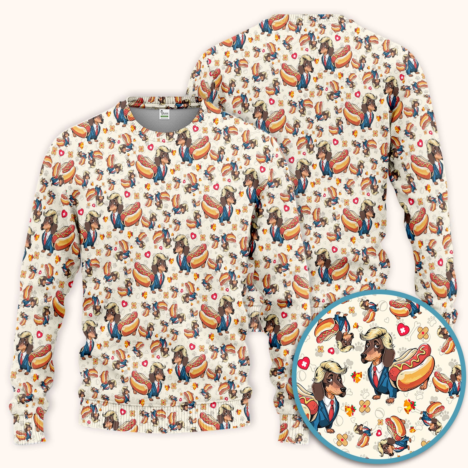 Dachshund Hot Dog Nurse Scrub Set - Funny Sausage Dog Pants and V Neck Top - Medical Uniform Gift