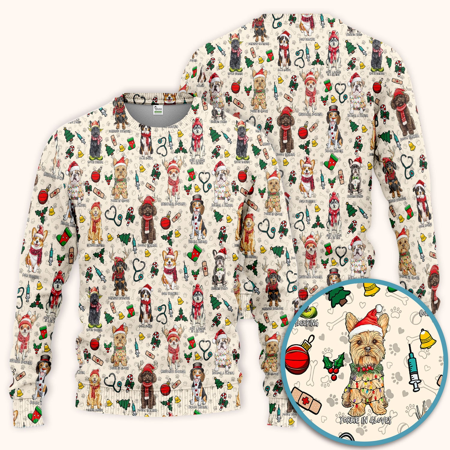 Christmas Dog Scrub Set for Nurses - Dachshund, Husky, Poodle, Corgi & Labrador Holiday Scrub Top and Pants - Funny Santa Medical Shirt
