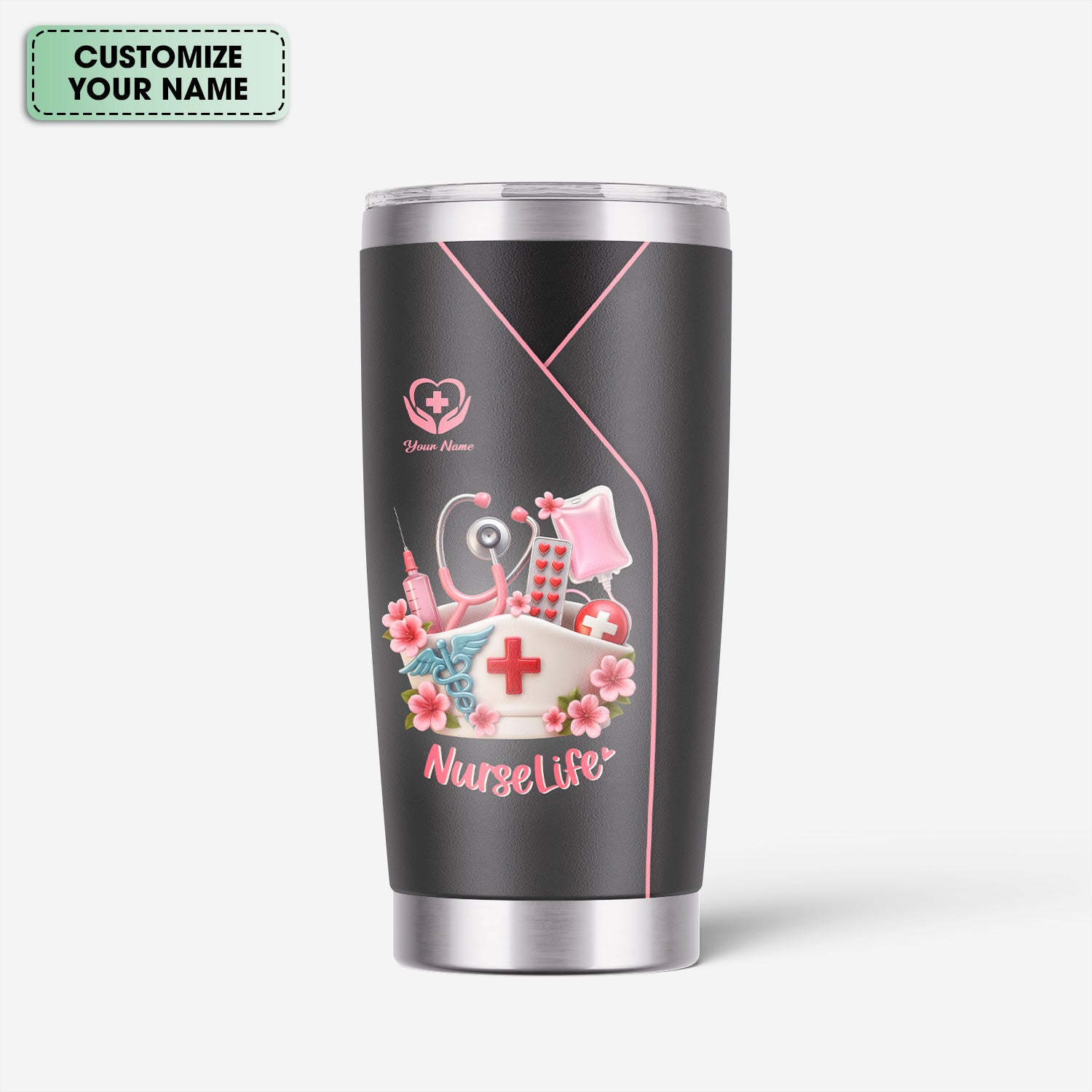 Personalized Nurse Tumbler - Cute Scrub & Heartbeat Design - Gift for RN LPN CNA Students and Workers