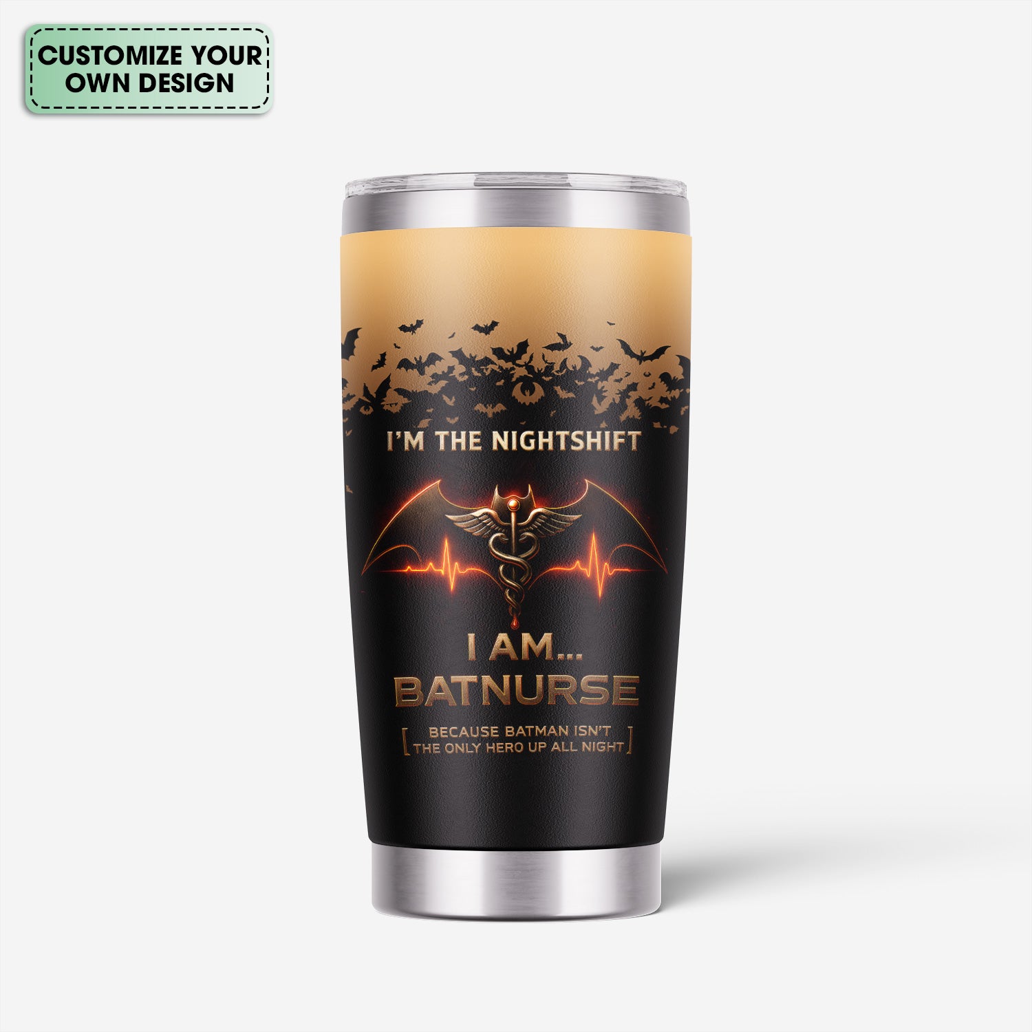 Funny Batnurse Tumbler for Nightshift Nurses - Personalized 20oz Stainless Steel Cup - Superhero Medical Gift for RN LPN CNA