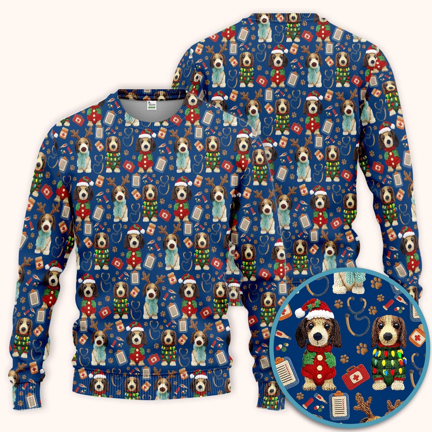 Christmas Wiener Dog Scrubs Set for Women - Cute Dachshund Christmas Scrub Pants and V Neck Top - Puppy Lover Medical Uniform Gift