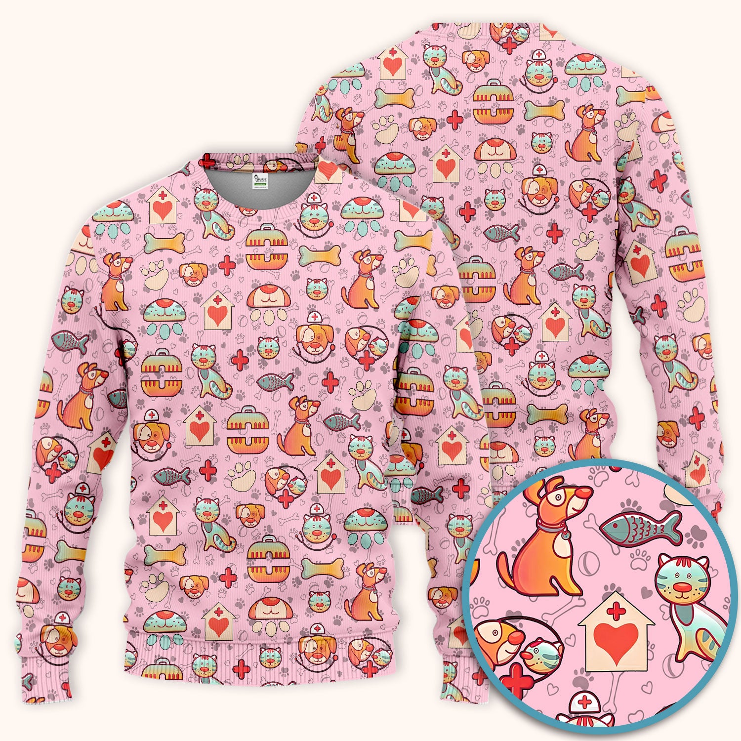 Veterinary Nurse Scrub Set - Cute Cat Dog Paw Scrubs Pants and V Neck Top - Funny Animal Vet Tech Uniform for Women