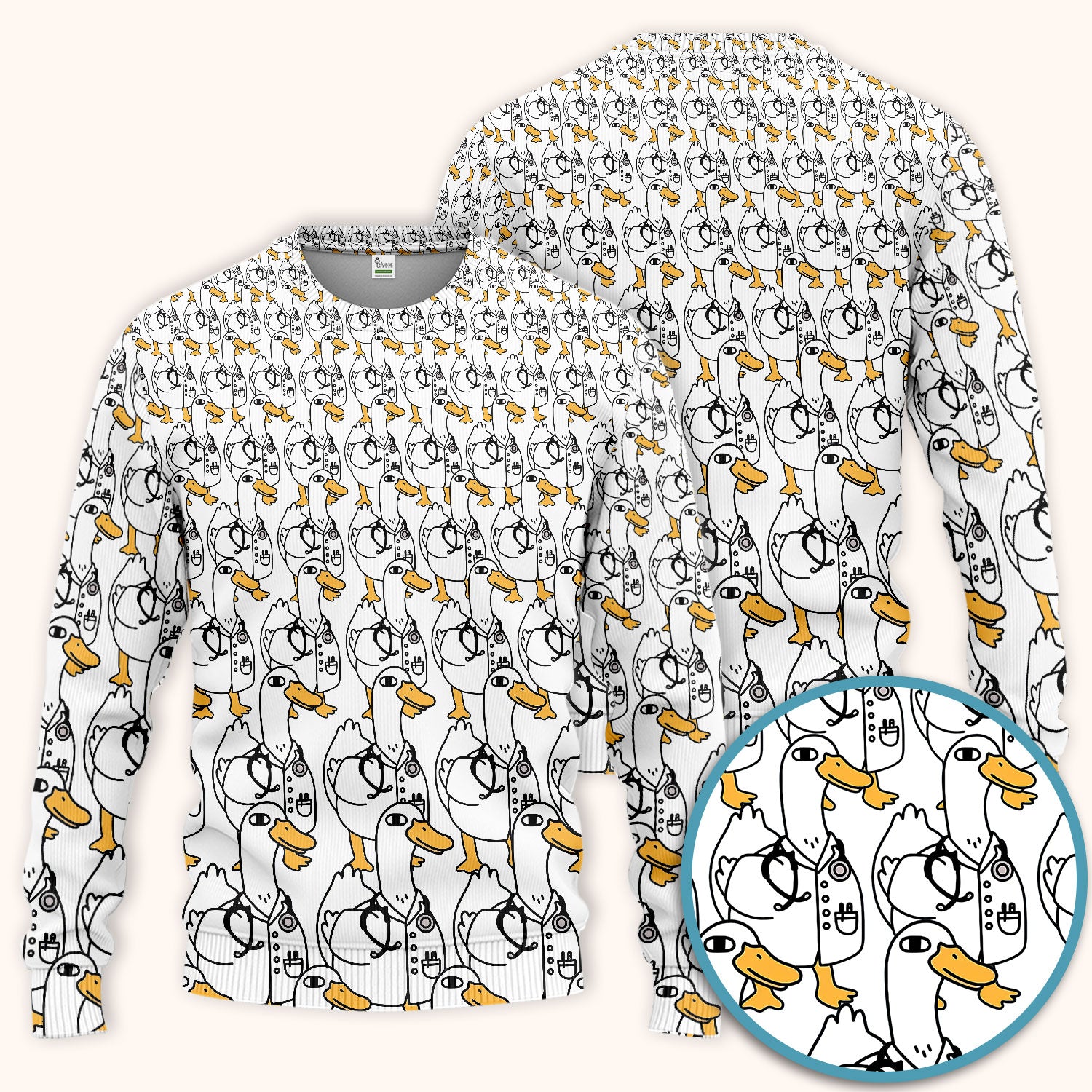 Funny Duck Scrub Set for Women - I'm a Doctor Scrubs Pants and V Neck Top - Cute Duck In The Row - Comfortable Nursing Uniform