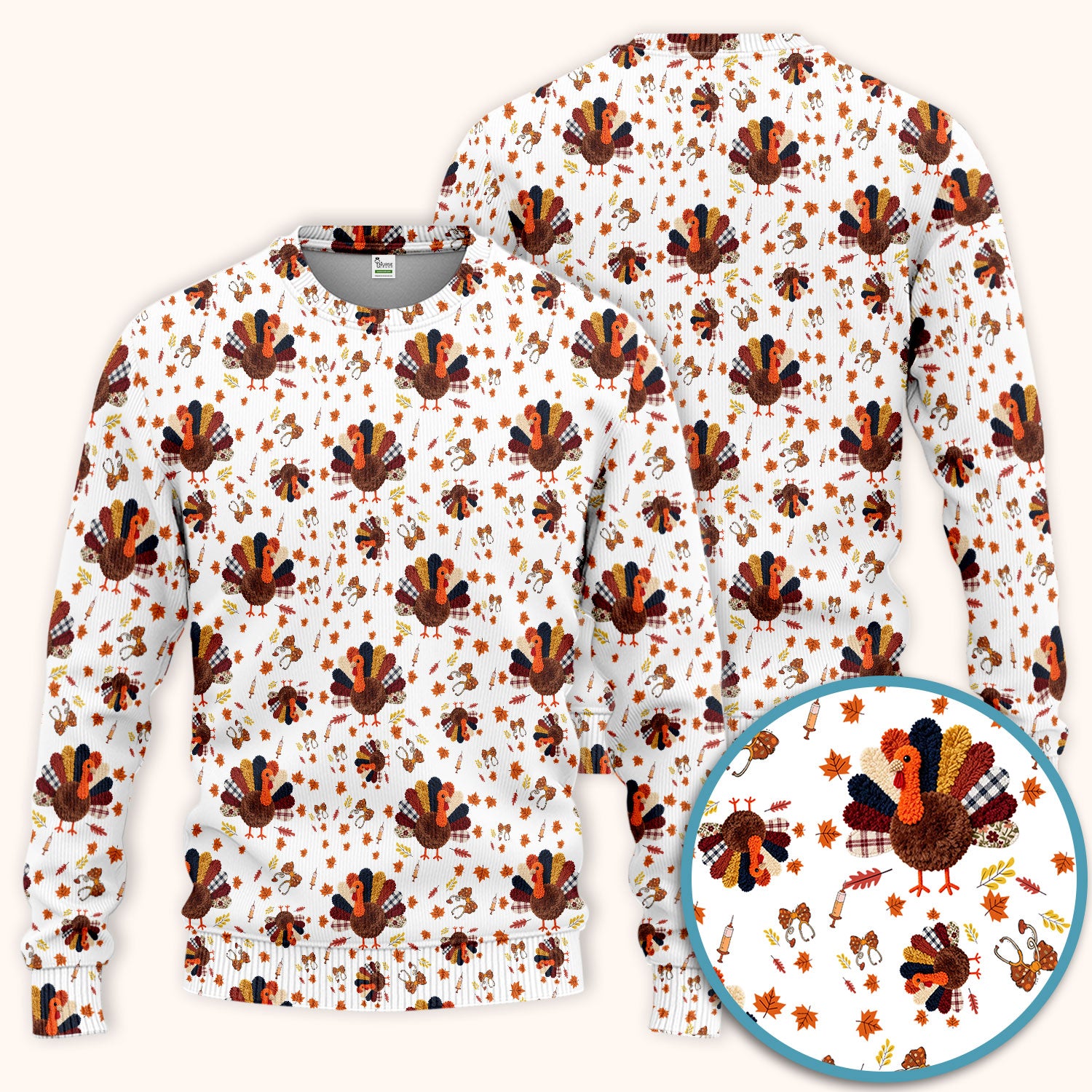 Thanksgiving Women's Scrub Sets - Funny Autumn Turkey Pants and V Neck Top - Breathable Fabrics Nursing Uniform