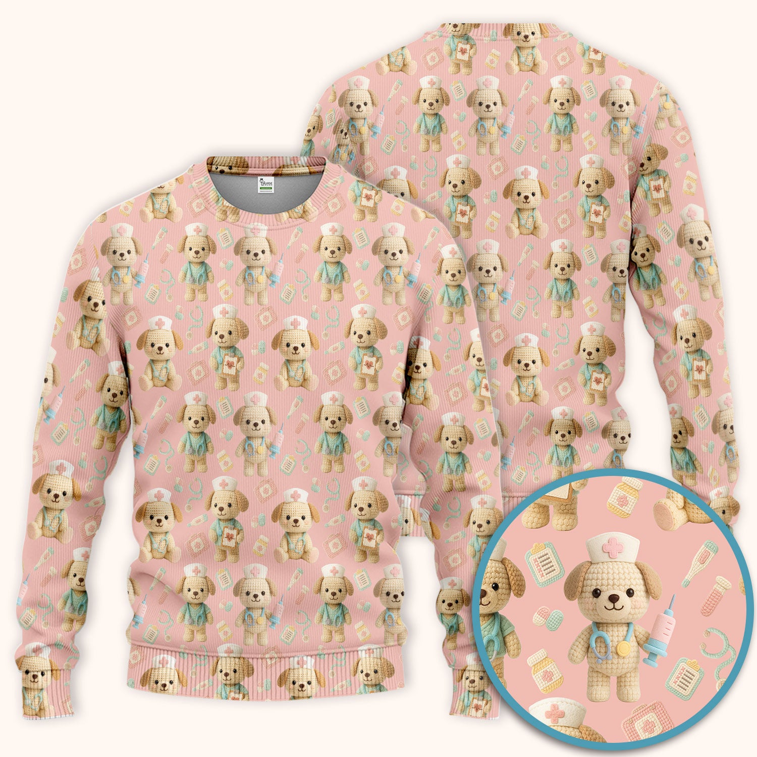 Cute Labrador Scrub Set for Nurse - Pastel Crochet Dog Scrubs Pants and V Neck Top - Adorable Puppy Med Uniform Gift for Women