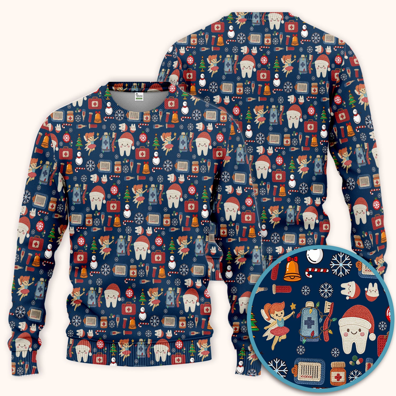 Christmas Dental Scrub Set - Cute Santa Tooth & Snowman Scrubs Pants and V Neck Top - Funny Holiday Gift for Dentists, Hygienists