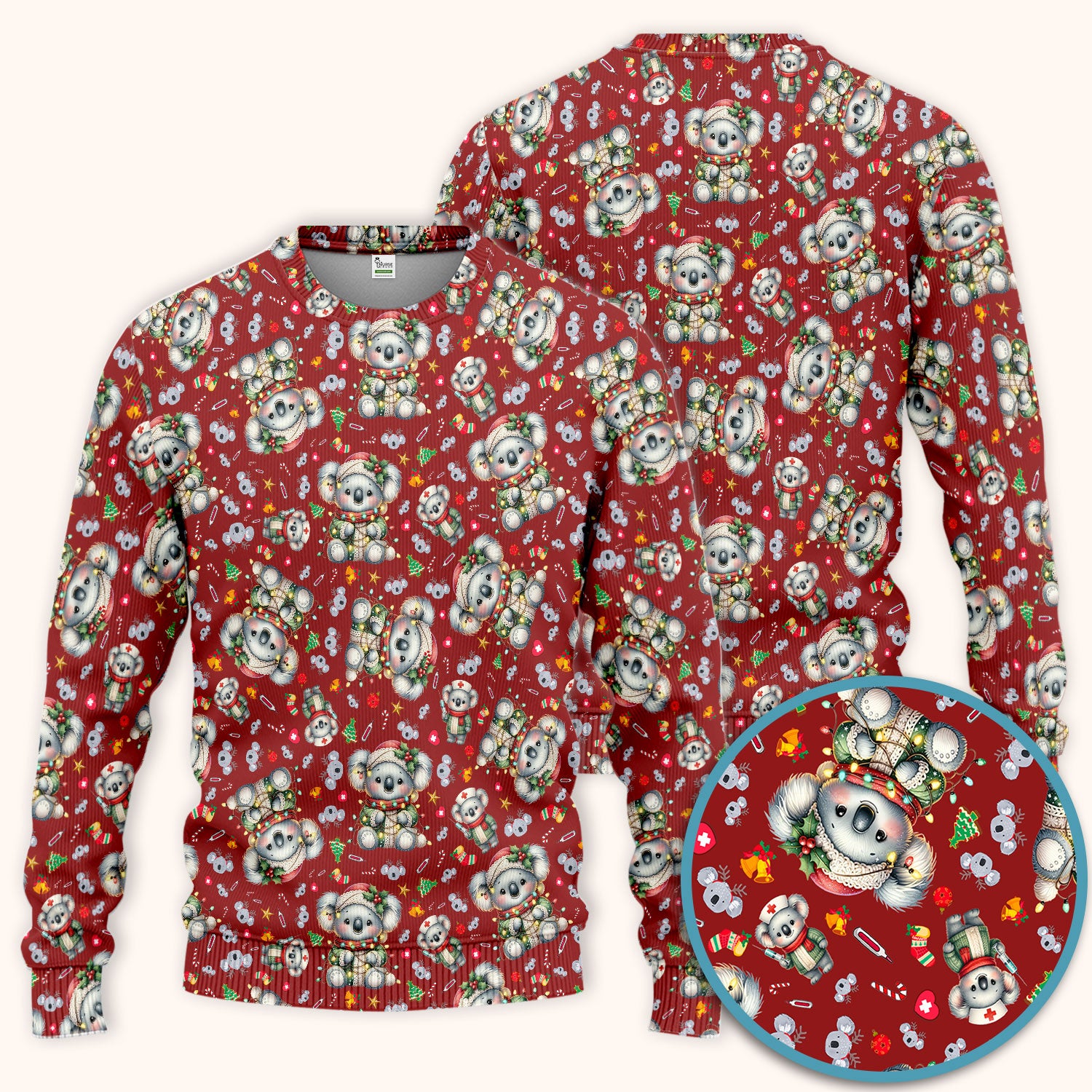 Christmas Koala Scrub Set - Cute Aussie Holiday Nursing Top and Pants - Funny Animal Medical Uniform