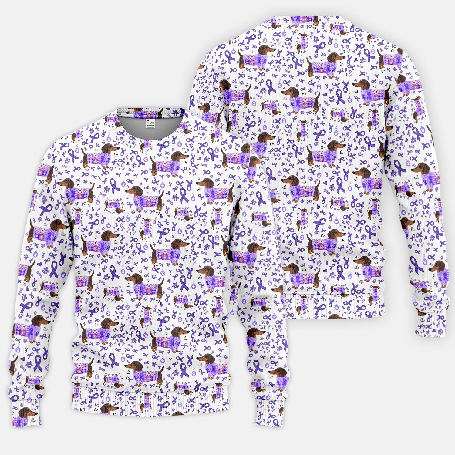 Purple Ribbon Dachshund Scrub Sets - Cute Awareness Dog Paw Prints Scrub Pants and V Neck Top - Support Lupus Cancer Med Uniform