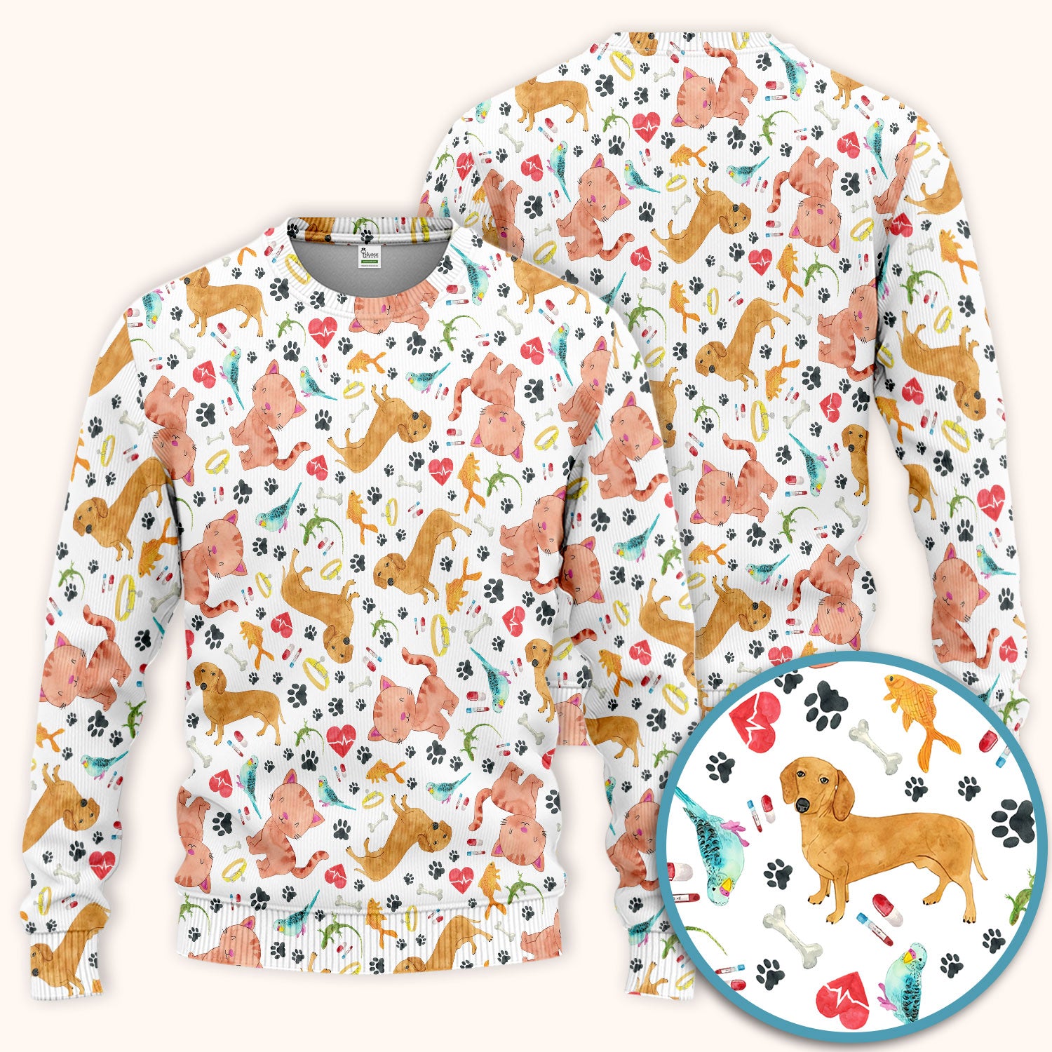 Cat Dog Veterinary Scrub Set - Cute Animal Paw Print Medical Pants and V Neck Top for Women RN CNA Vet Tech