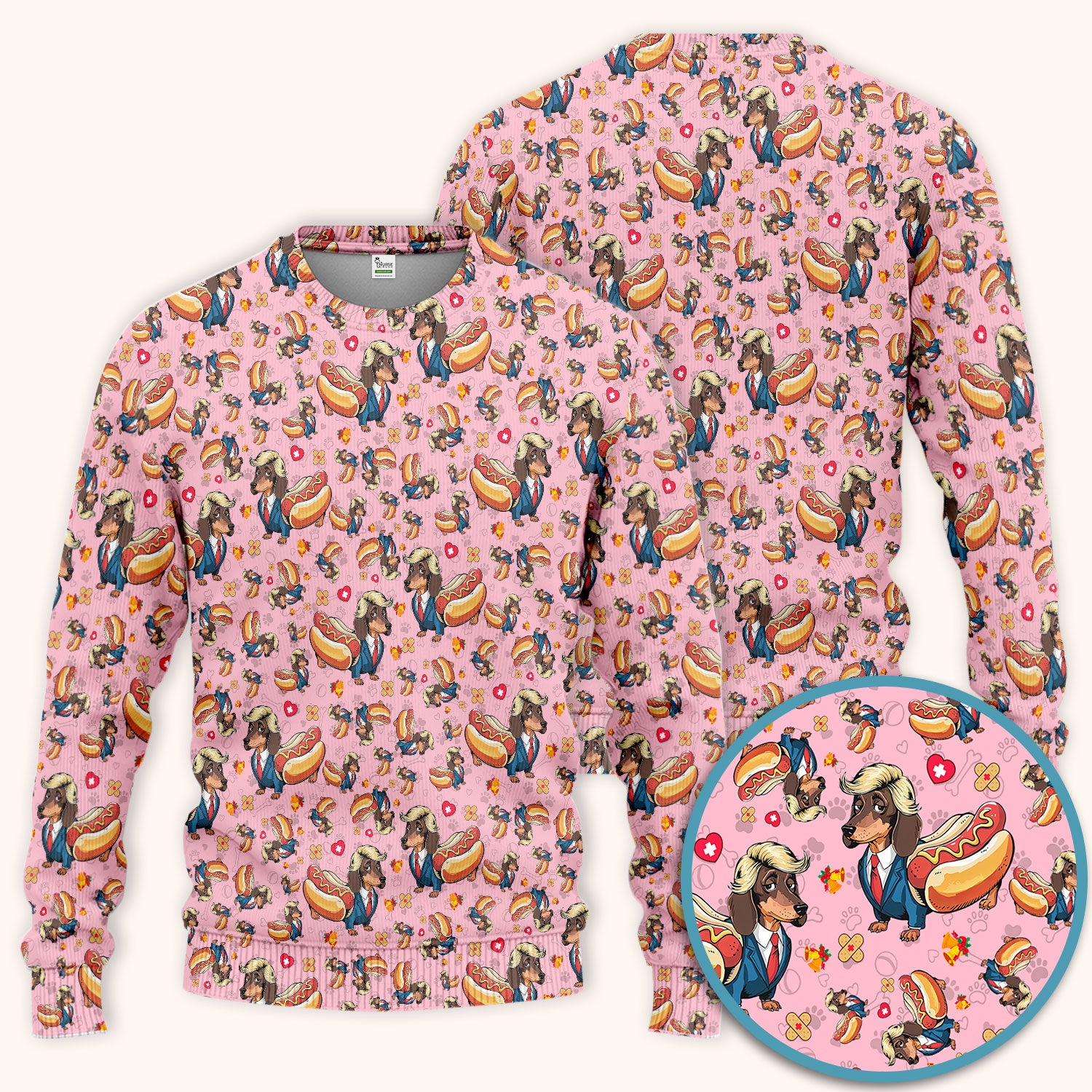 Dachshund Hot Dog Nurse Scrub Set - Funny Sausage Dog Pants and V Neck Top - Medical Uniform Gift