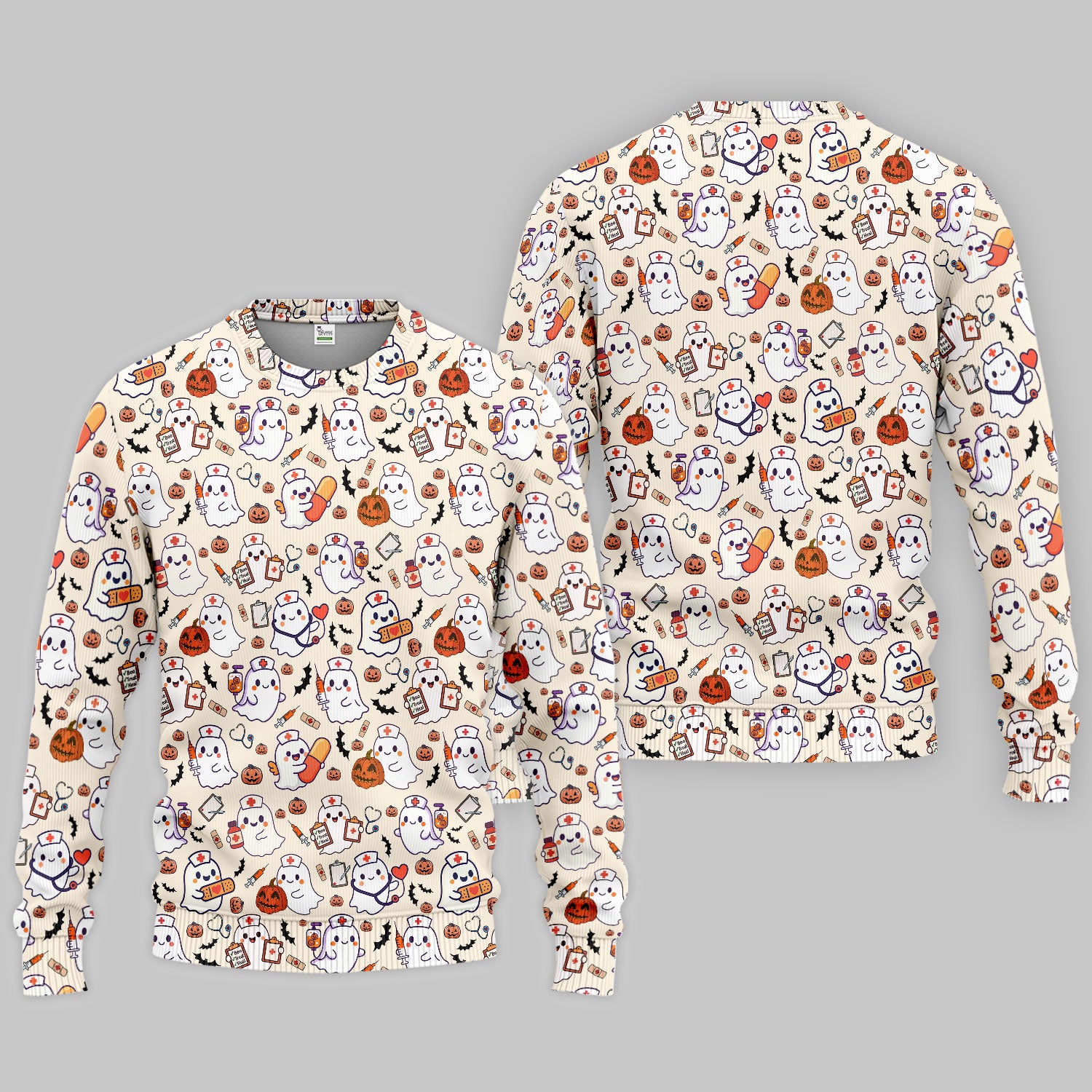 Halloween Women's Scrub Sets - Comfortable Scrubs for Nurses - Pumpkin Ghost Scrub Pants and V Neck Top - Breathable Med Uniform