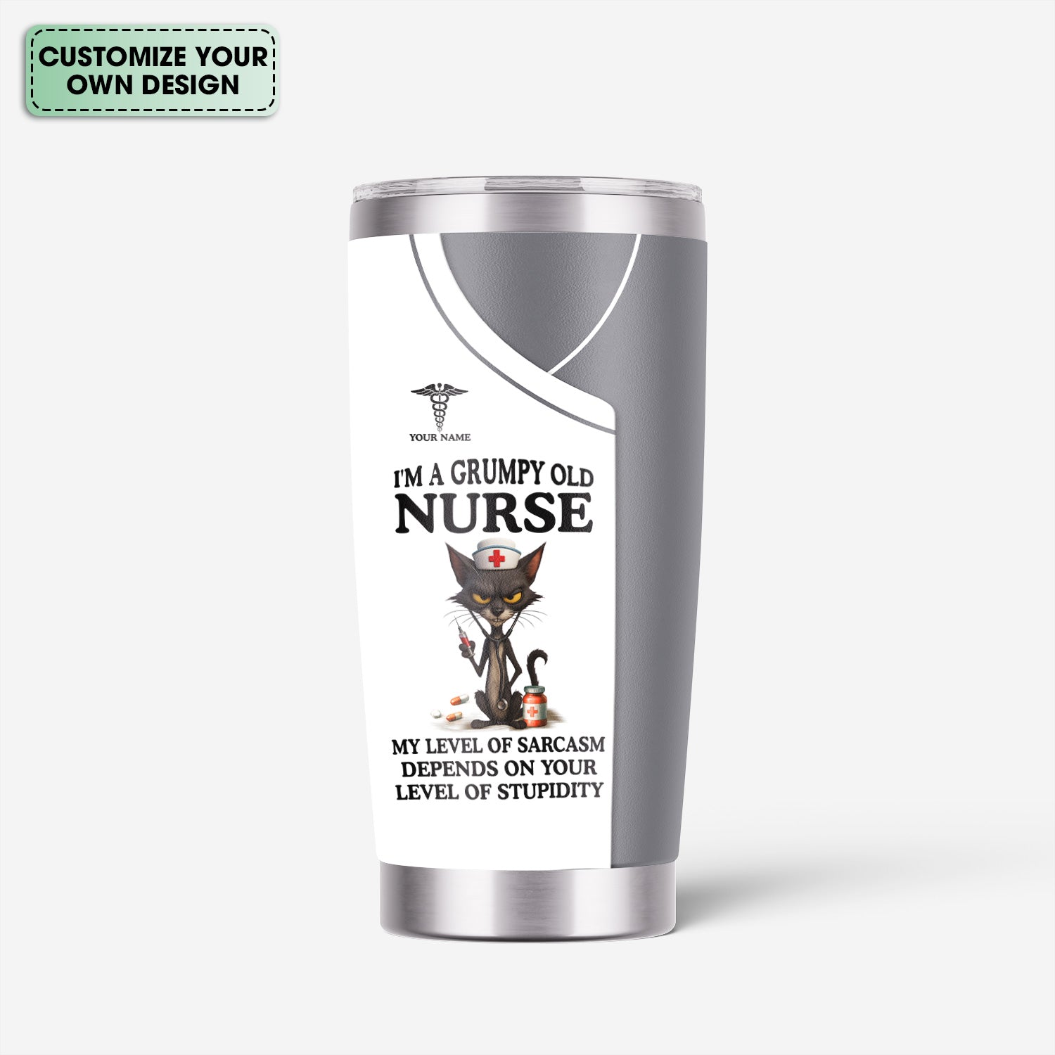 Personalized Grumpy Old Nurse Travel Tumbler - Angry Cat Sarcasm Quote for RN LPN CNA - Funny Gift for Nursing Team & Medical Professionals