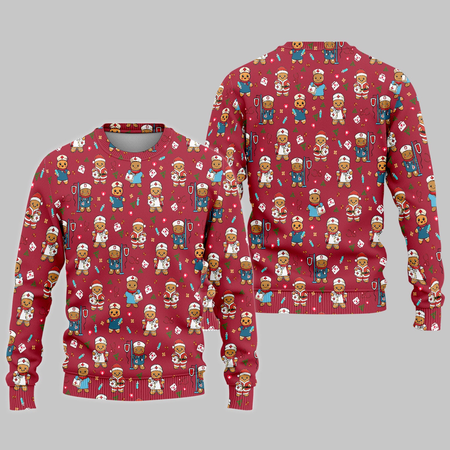Gingerbread with Santa Nurse Scrub Set - Santa’s Favorite Nurse Holiday Gift - Medical Uniform for RN LPN CNA - Funny Xmas Ugly Sweater