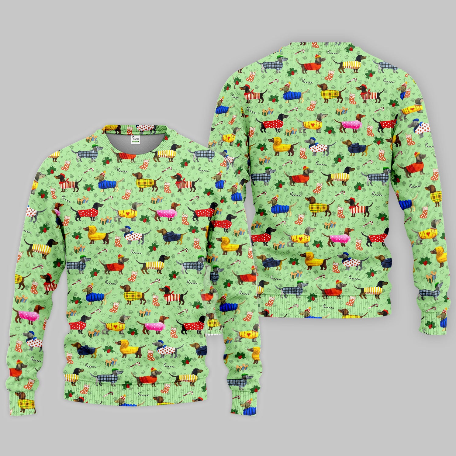 Dachshund Women Scrub Sets - Funny Wiener Dog Paw Prints Nurse Uniform - Comfortable Nursing Pants V Neck Shirt - Holiday Ugly Sweater
