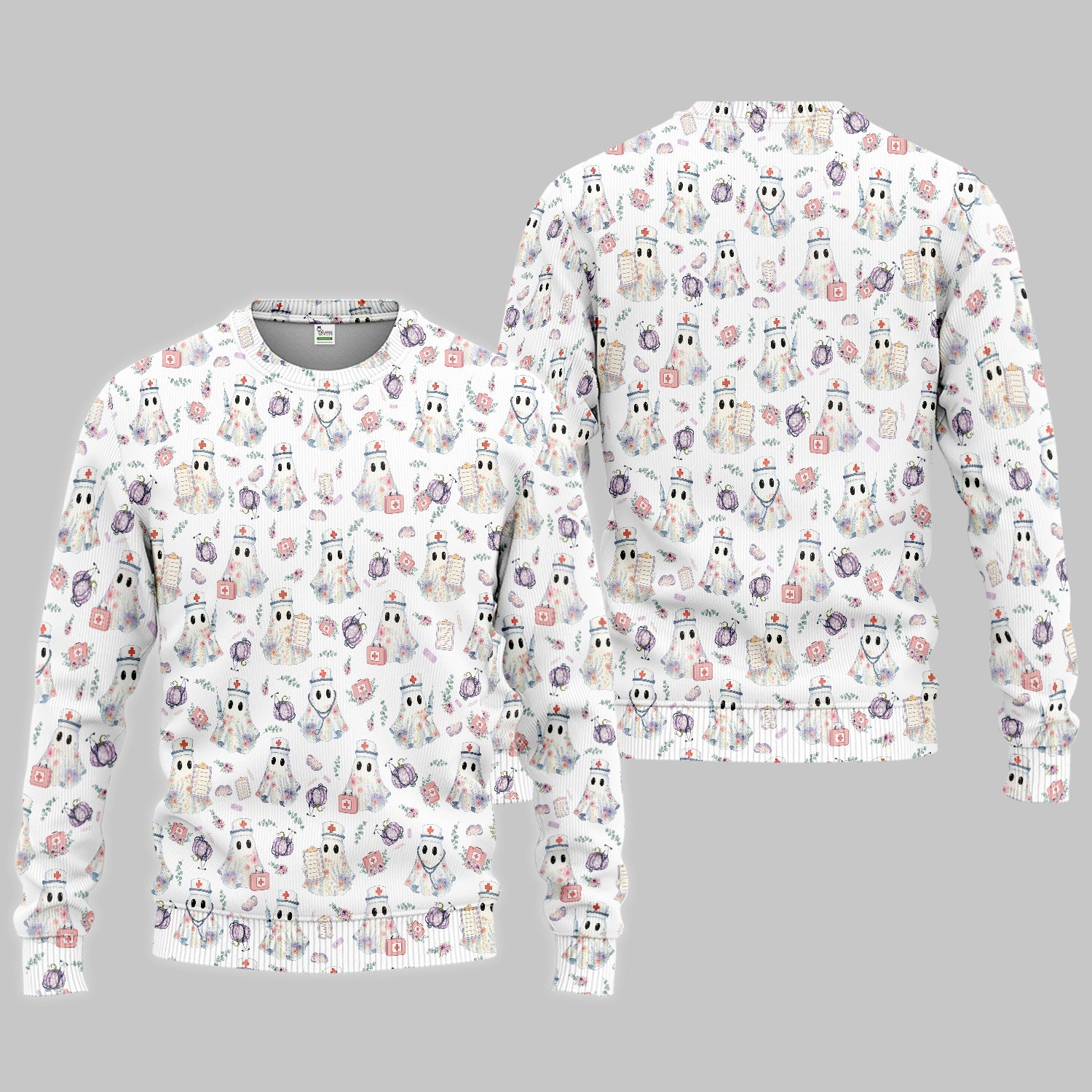 Ghost Nurse Medical Uniform - Cute Boo Halloween Scrub Set - Purple Pumpkin Scrub Pants - Funny Halloween Sweatshirts