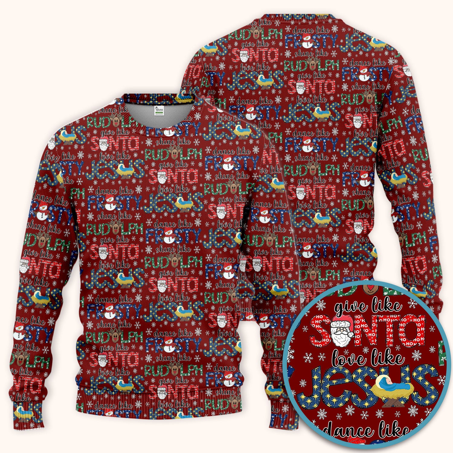 Xmas Rudolph Comfortable Scrub Set for Nurses - God Santa Scrub Pants and V Neck Top - Breathable Med Uniform