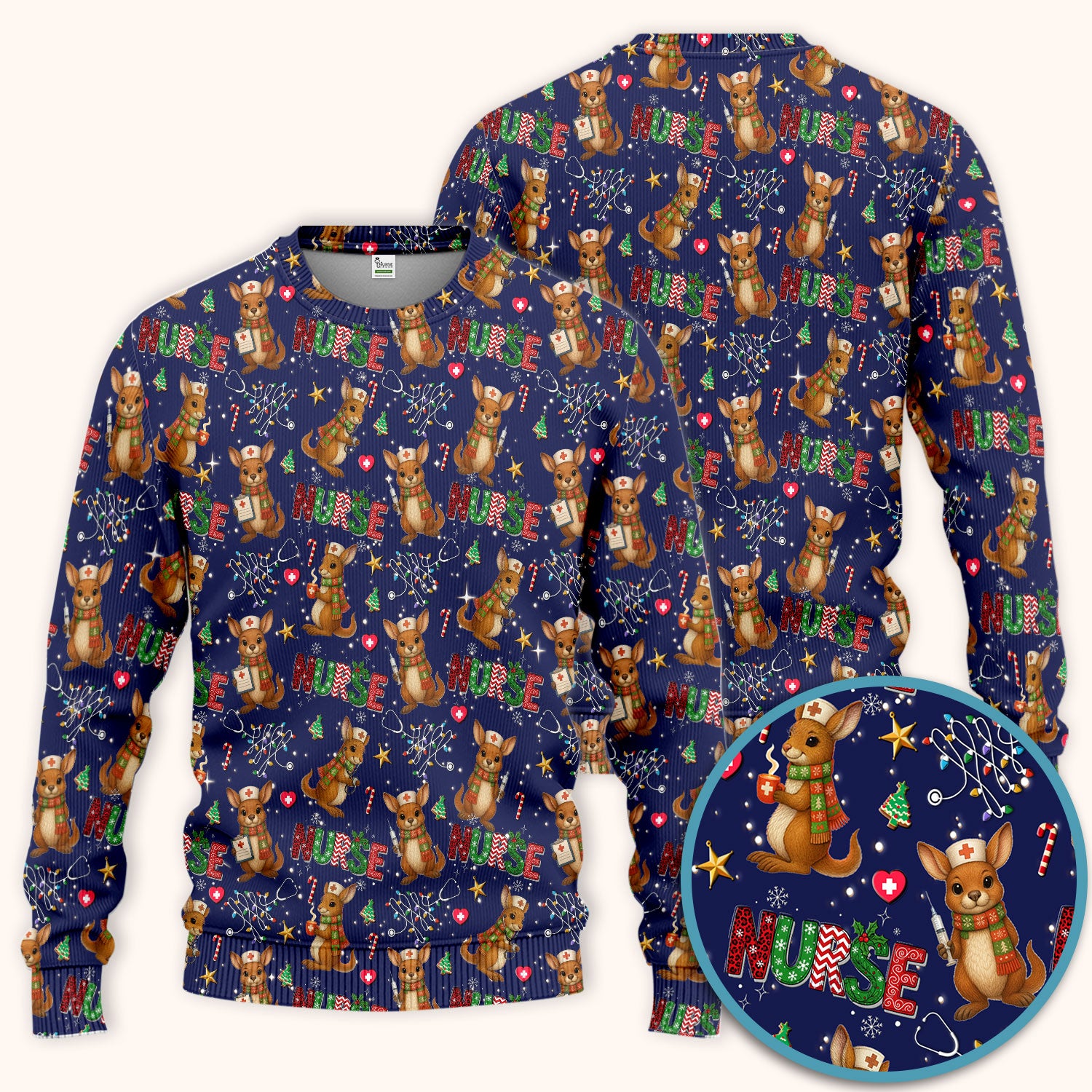 Christmas Kangaroo Nurse Scrub Set - Cute Aussie Holiday Medical Uniform - Funny Xmas Gift for Women