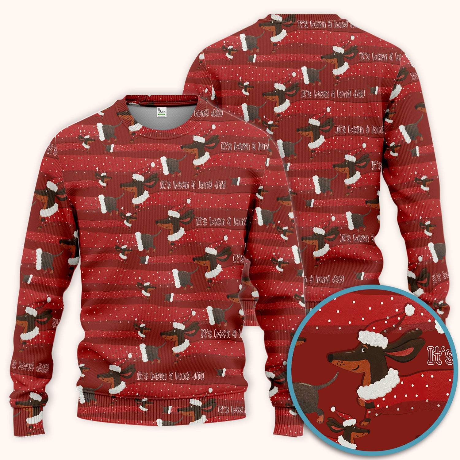 Funny Dachshund Christmas Scrub Set - It's Been a Long Day - Cute Wiener Dog Scrubs Pants and V Neck Top - Medical Uniform for Women