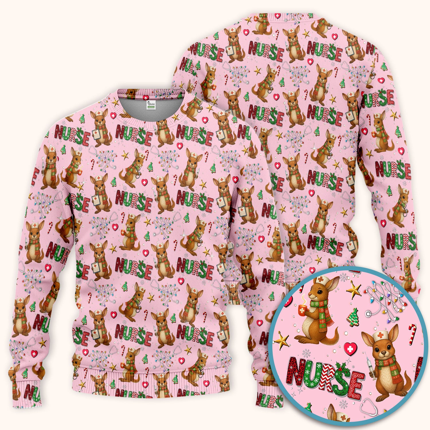 Aussie Kangaroo Christmas Scrub Set - Funny Holiday Nurse Shirt and Pants for Women - Cute Animal Medical Uniform