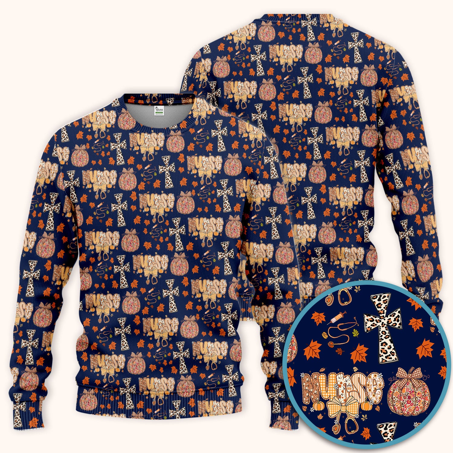 Floral Pumpkin Scrub Set for Women - Coquette Bow Thanksgiving Scrubs Pants and V Neck Top - Comfortable Medical Uniform