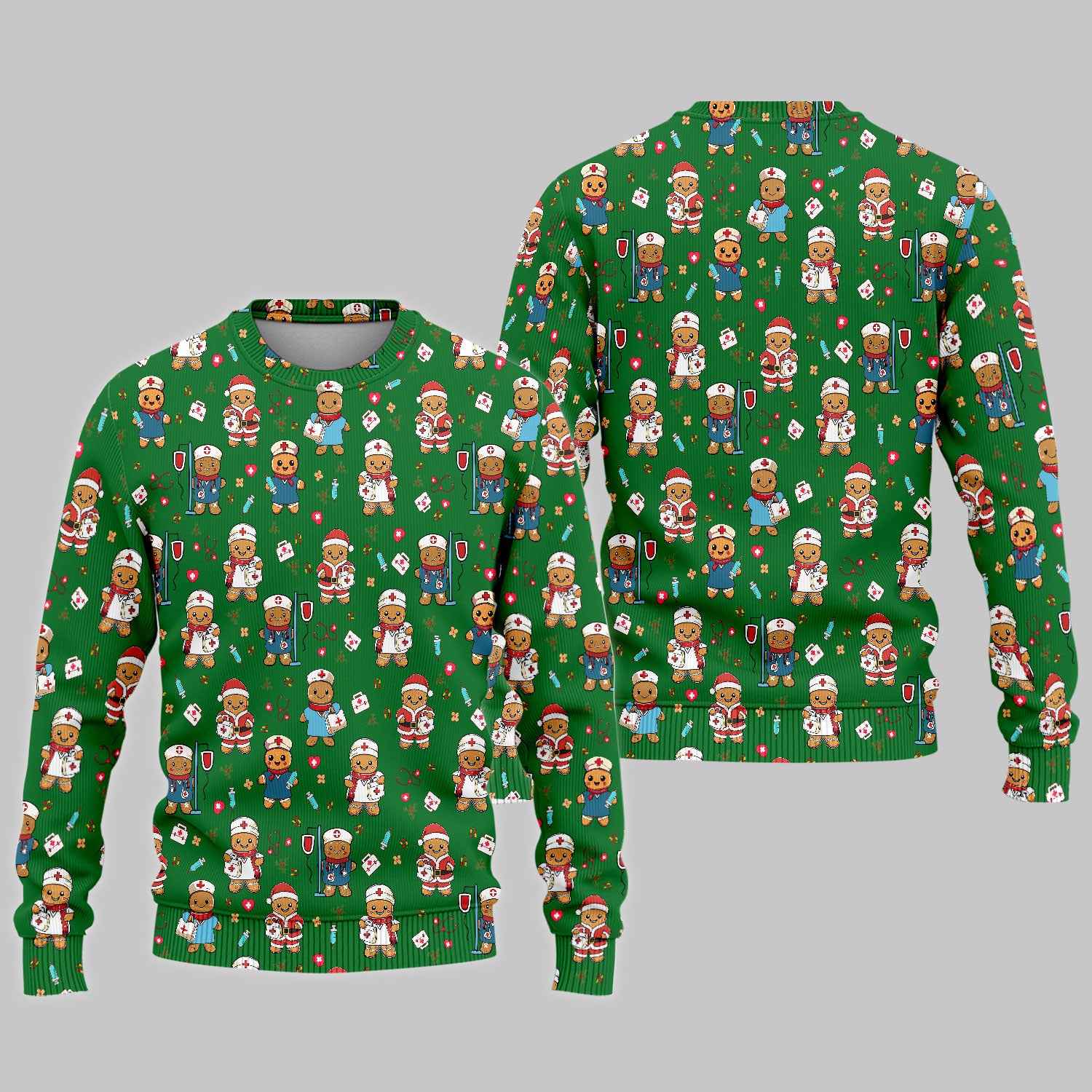 Gingerbread with Santa Nurse Scrub Set - Santa’s Favorite Nurse Holiday Gift - Medical Uniform for RN LPN CNA - Funny Xmas Ugly Sweater