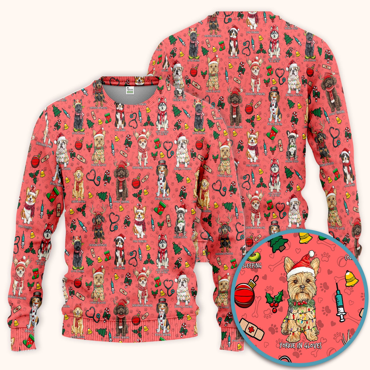 Cute Christmas Dog Scrubs Sets for Nurses - Corgi, Dachshund, Husky, Poodle & Labrador - Funny Holiday Medical Uniform for RN CNA LPN