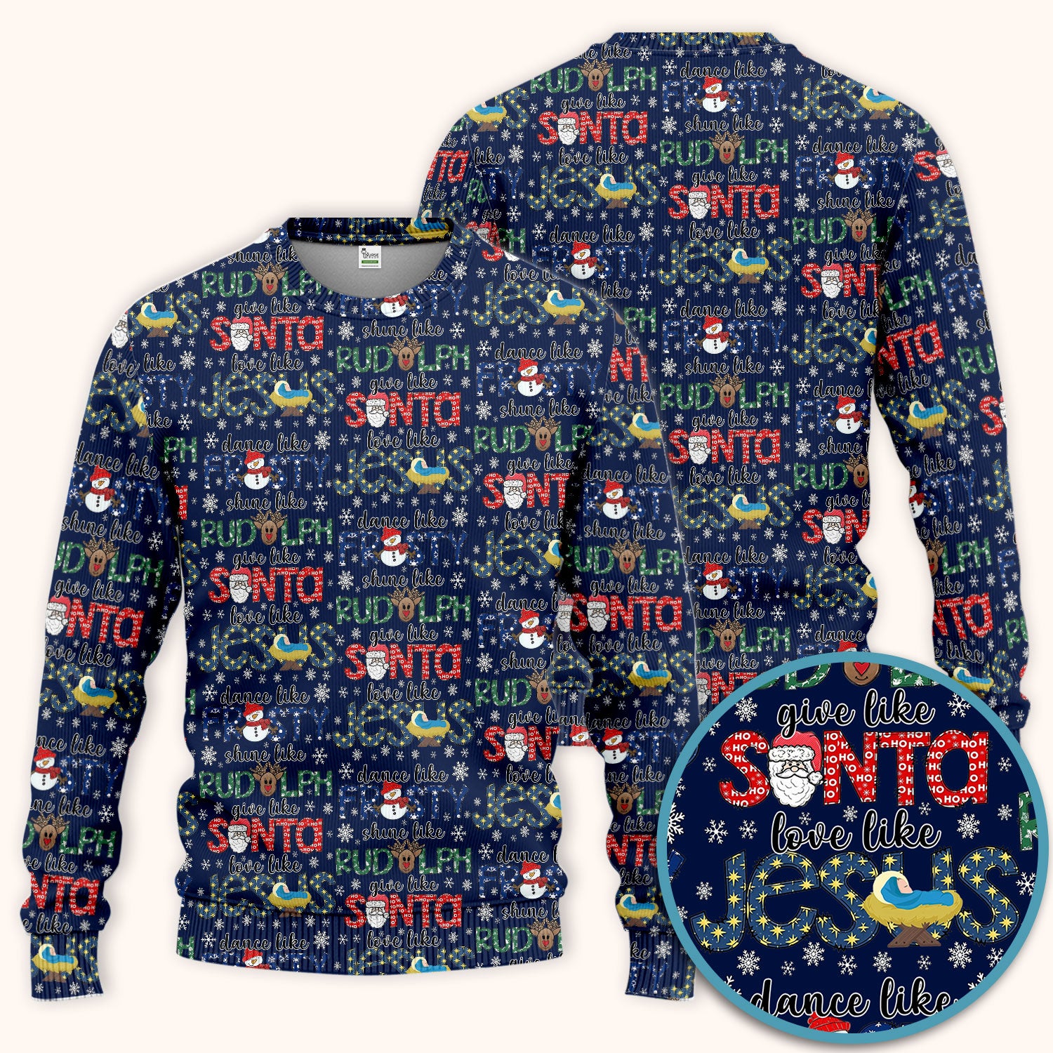 Xmas Rudolph Comfortable Scrub Set for Nurses - God Santa Scrub Pants and V Neck Top - Breathable Med Uniform