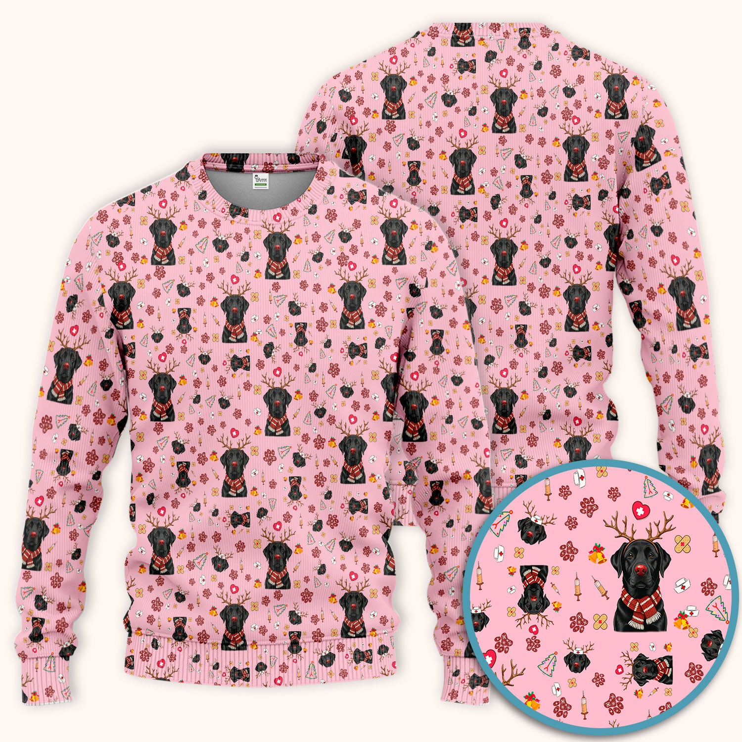 Black Lab Christmas Scrub Set - Funny Labrador Nursing Pants and V Neck Top - Cute Holiday Medical Uniform