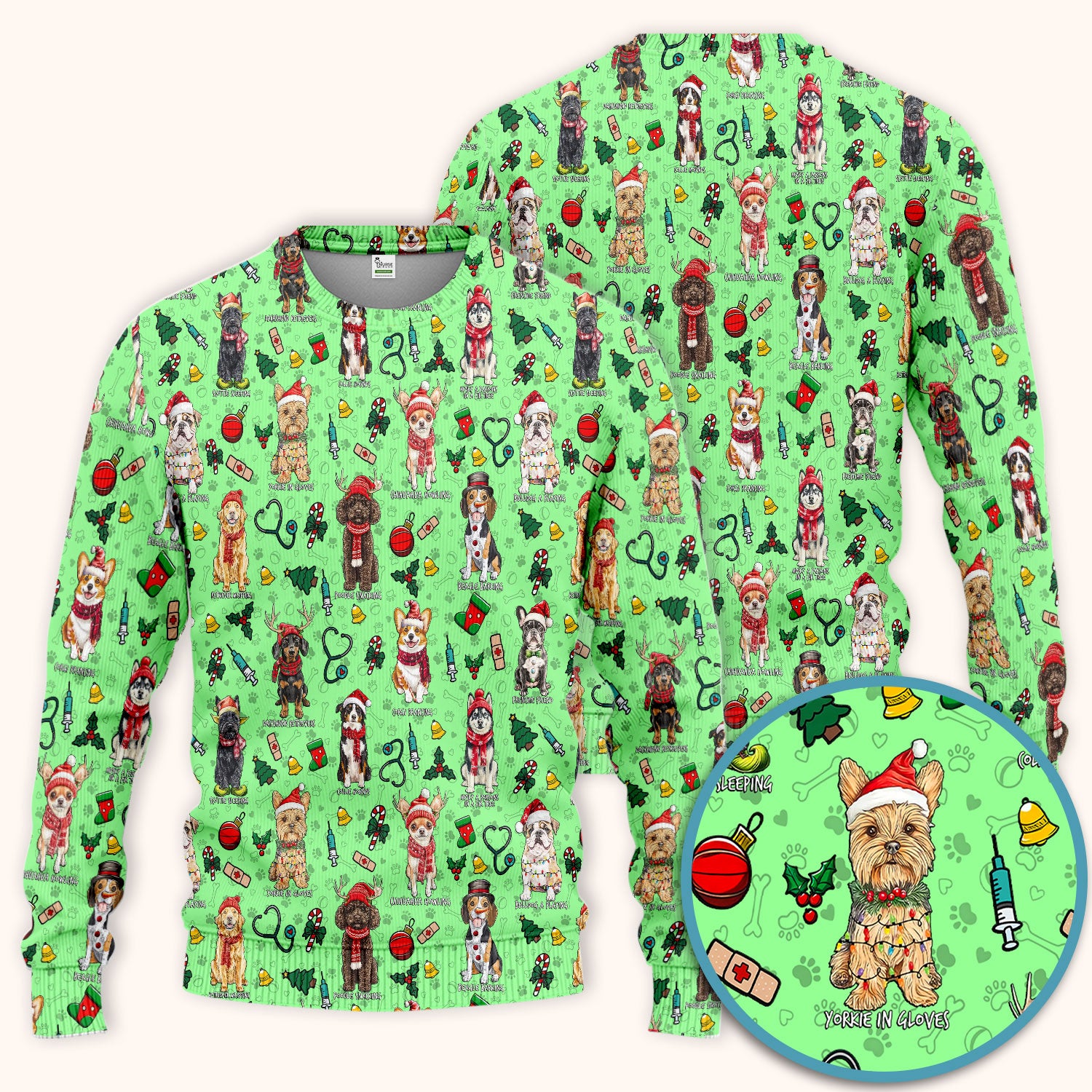 Cute Christmas Dog Scrubs Sets for Nurses - Corgi, Dachshund, Husky, Poodle & Labrador - Funny Holiday Medical Uniform for RN CNA LPN