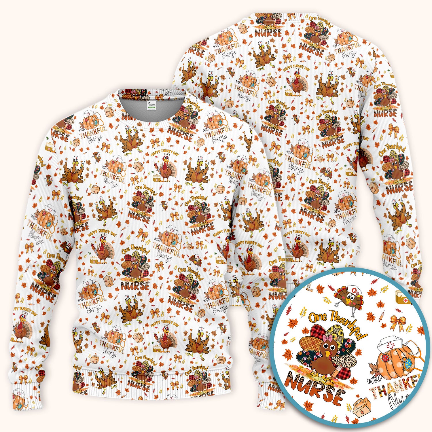 Thanksgiving Scrub Set for Women - Turkey Pumpkin Scrub Top and Pants for Nurses - Fall Med Uniform for RN CNA LPN