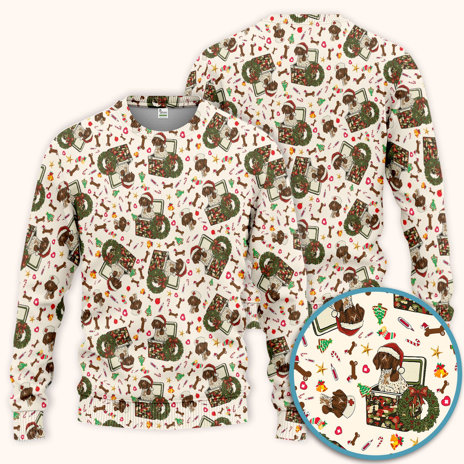 Christmas Dachshund Scrub Set - Cute Sausage Dog Nursing Pants and V Neck Top - Funny Holiday Medical Uniform