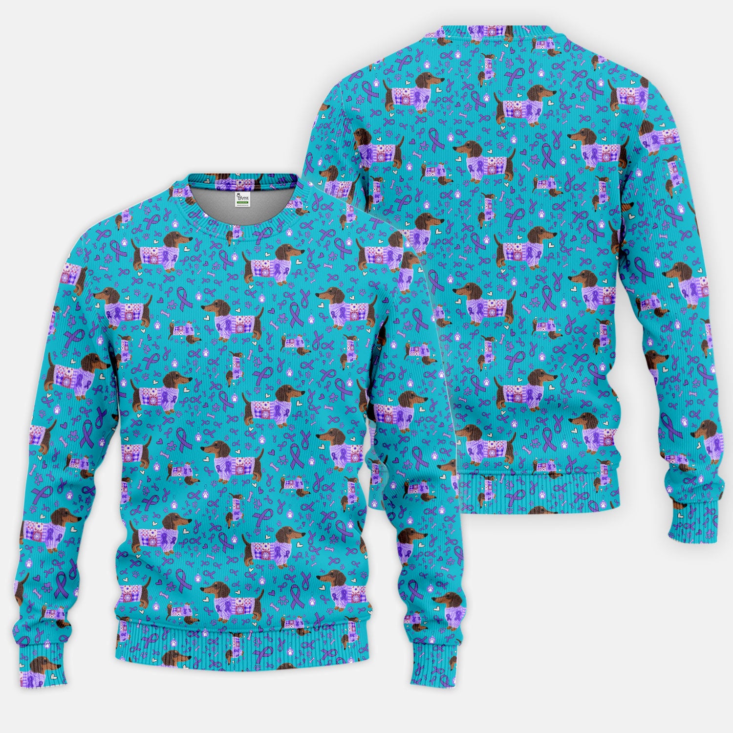 Wiener Dog Purple Ribbon Cancer Awareness Scrub Sets - Dachshund Nursing Uniform - Comfortable Scrubs for Nurses